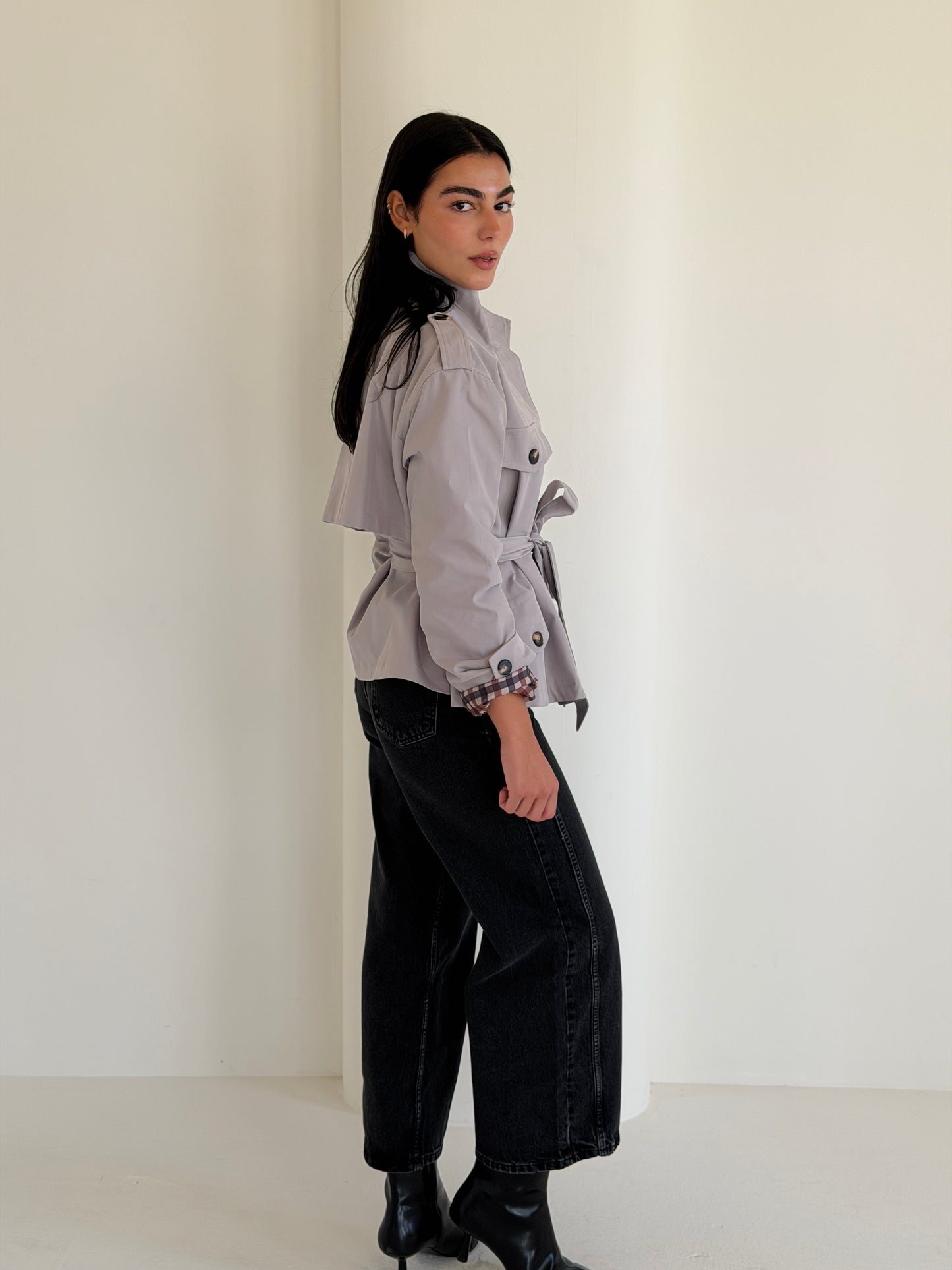 Stand Collar Jacket In Gray