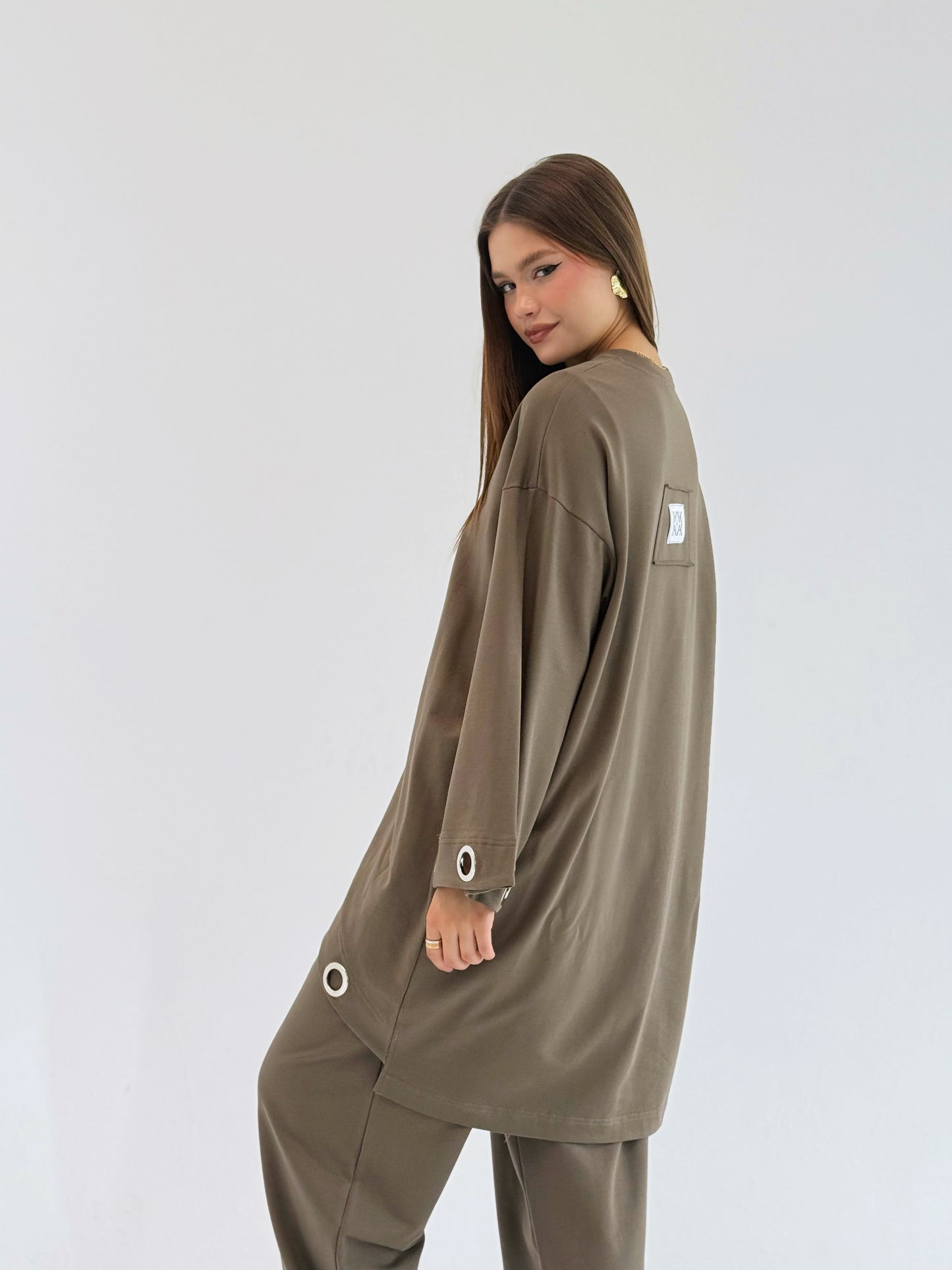 Eyelets Cotton Set In Brown