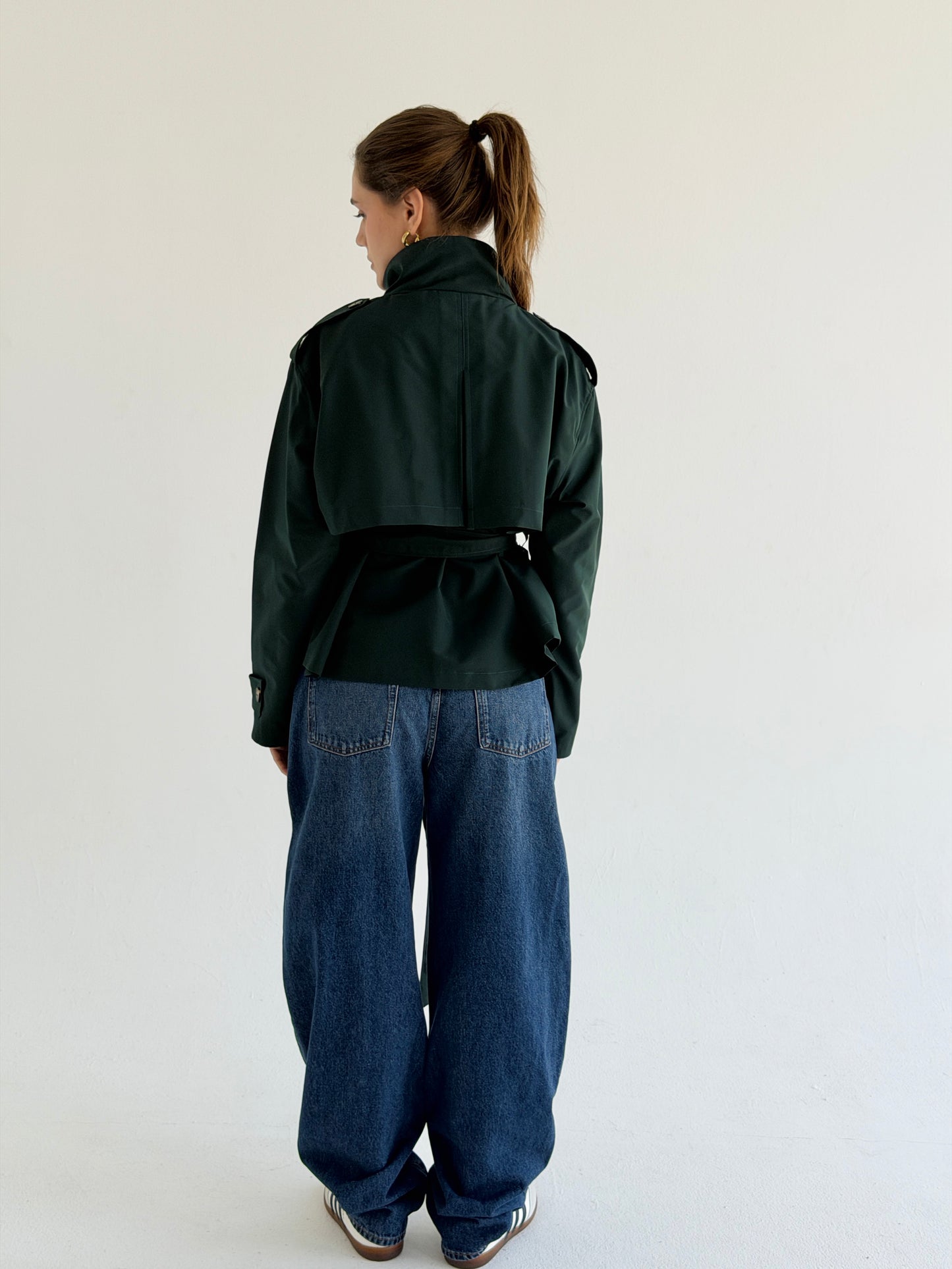 Stand Collar Jacket In Forest Green