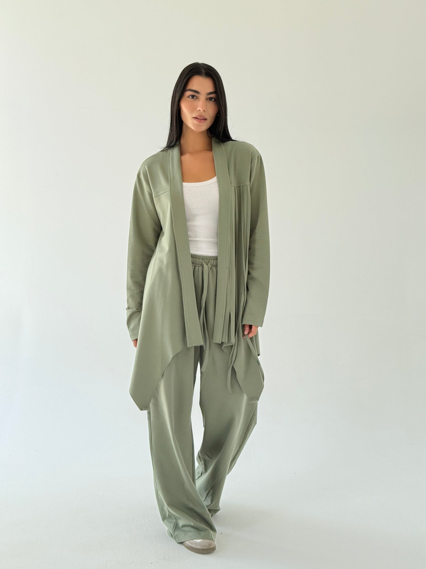 Ribbon cardigan in Olive