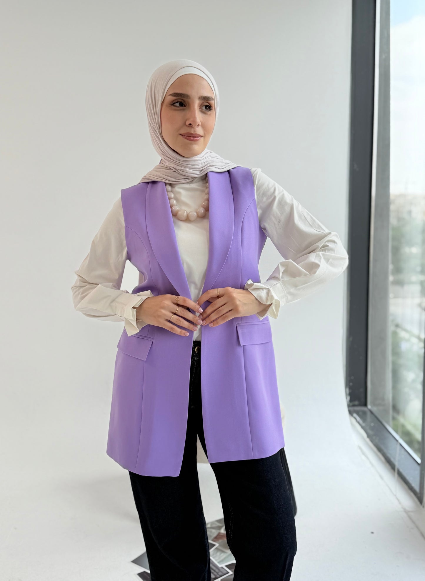 Shawl collar tailored vest In Lilac
