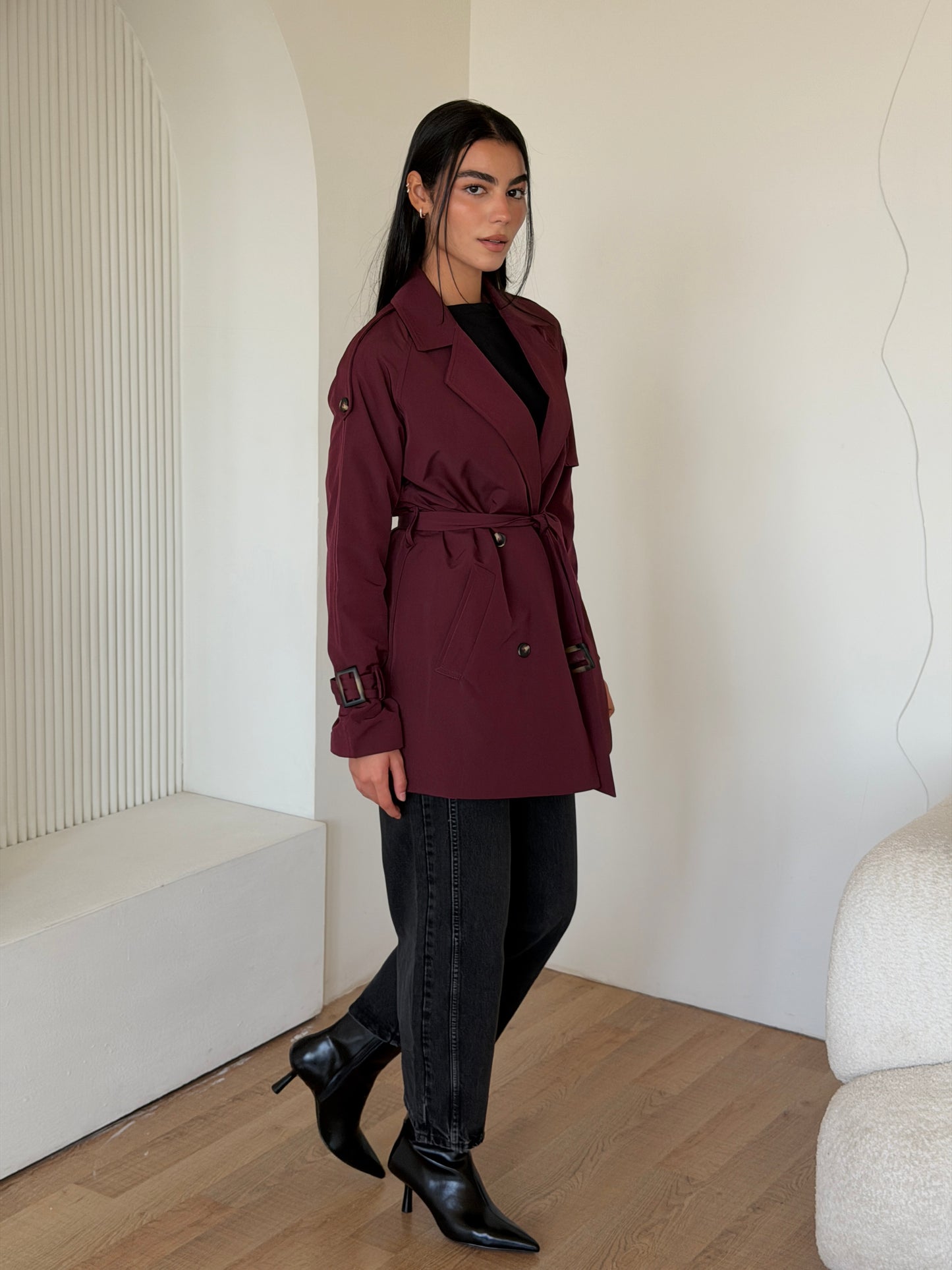 Mini Trench Coat In Burgundy