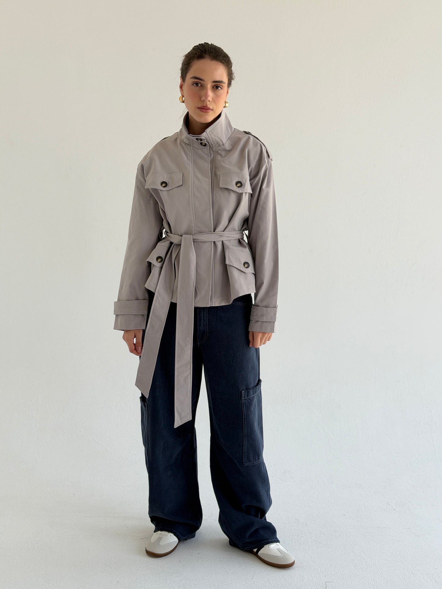 Stand Collar Jacket In Gray