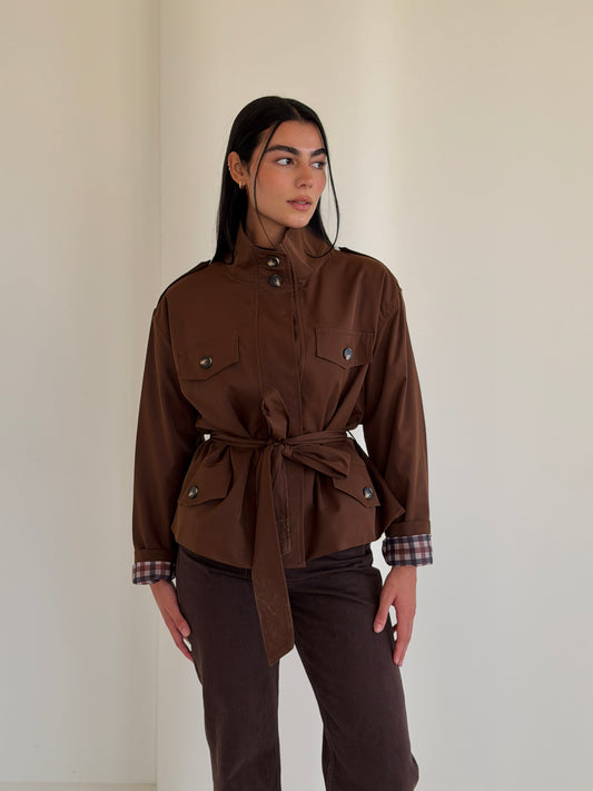 Stand Collar Jacket In Brown