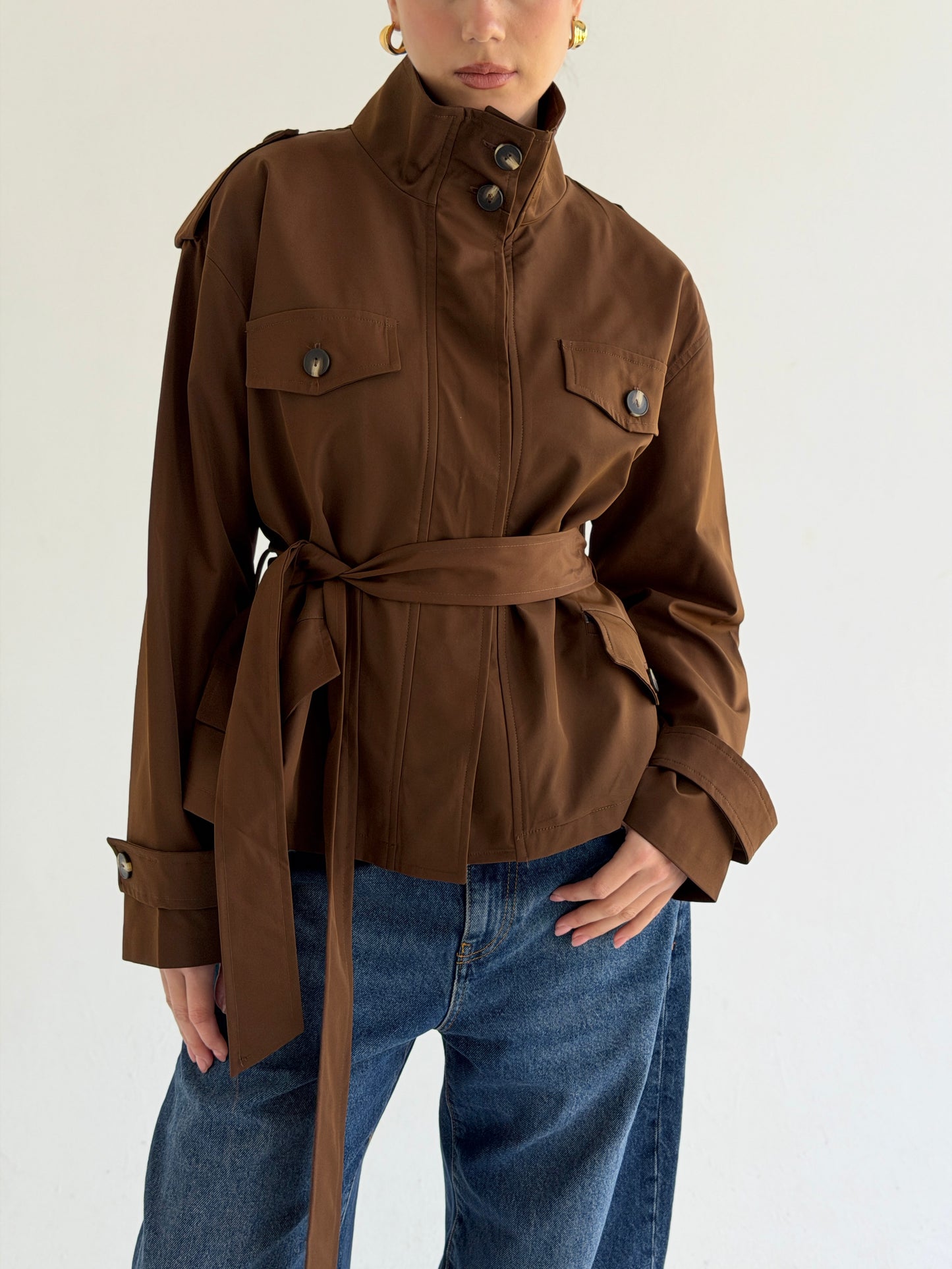 Stand Collar Jacket In Brown