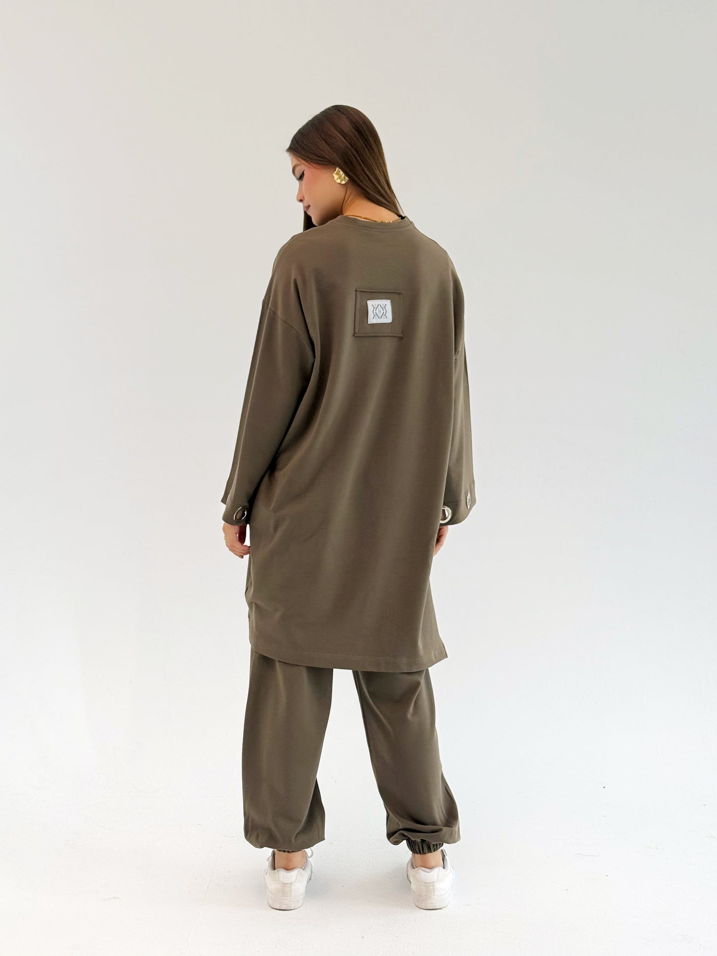 Eyelets Cotton Set In Brown