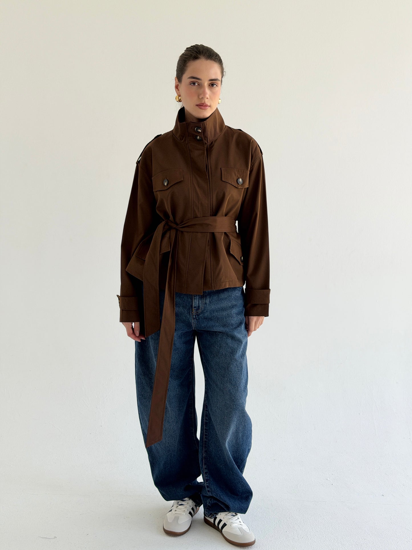 Stand Collar Jacket In Brown