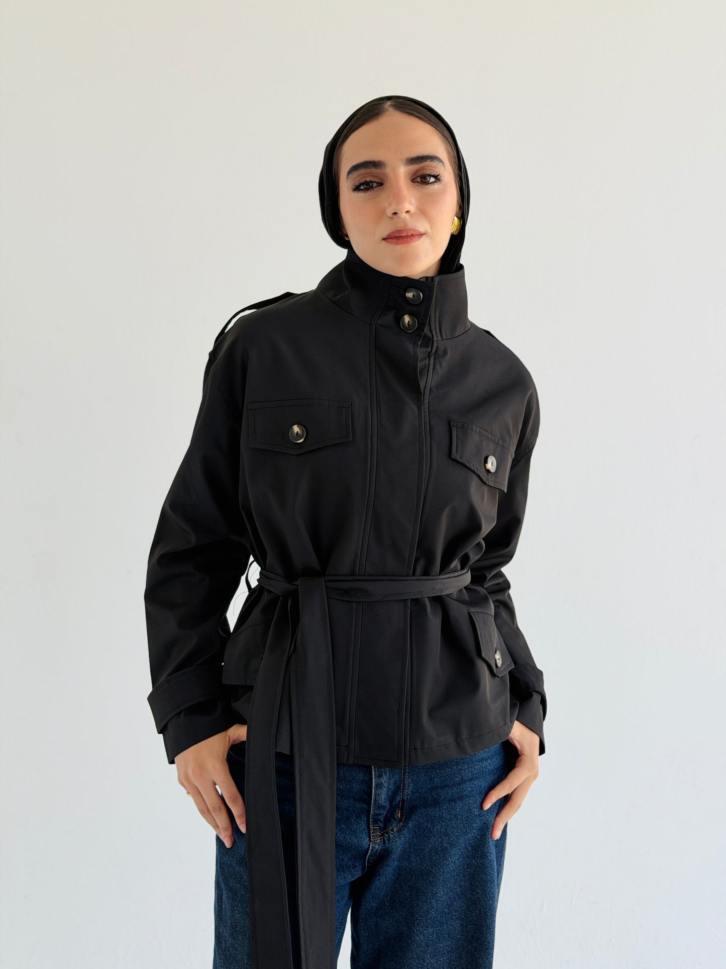 Stand Collar Jacket In Black