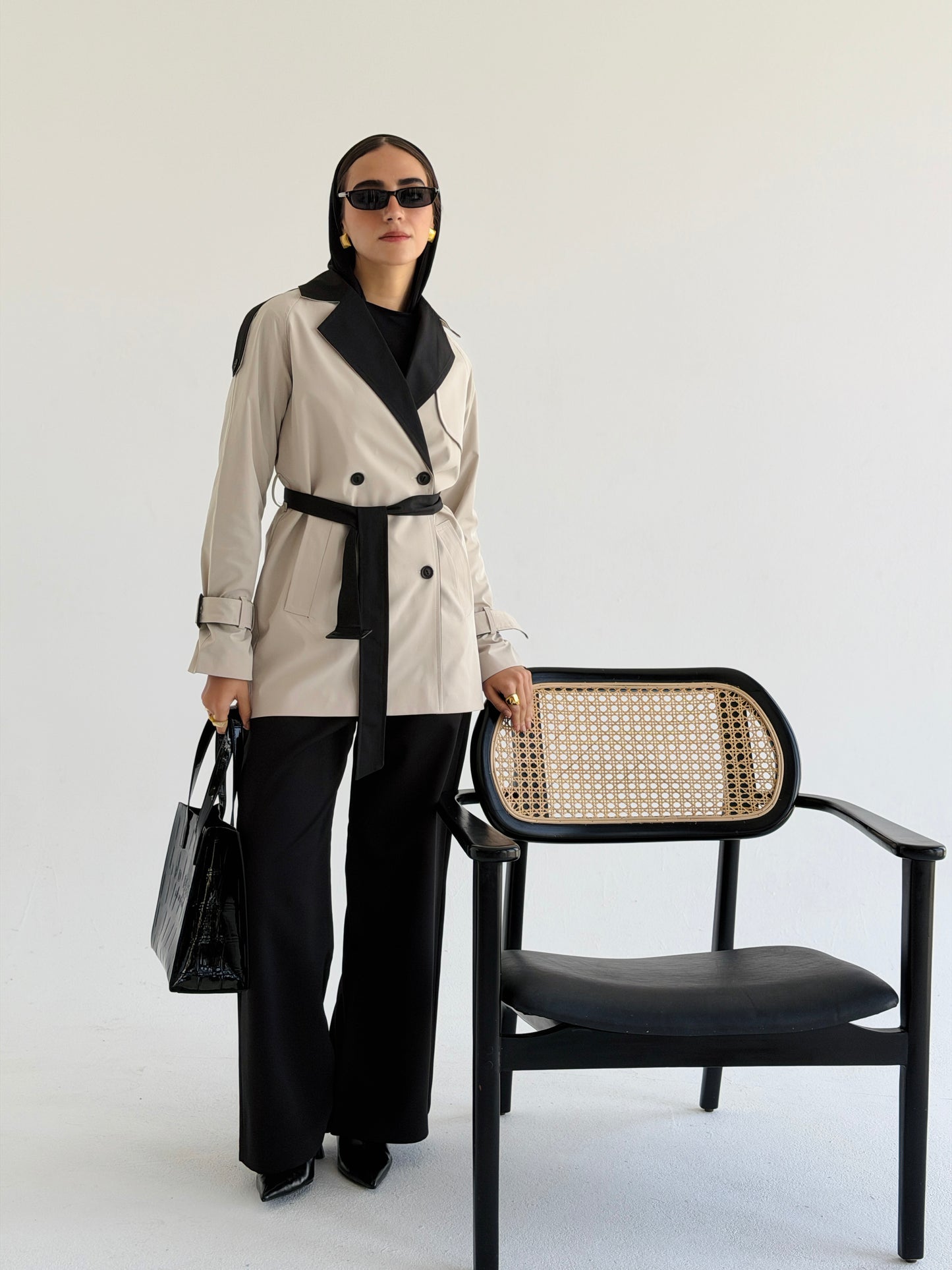 Black & white Trench coat