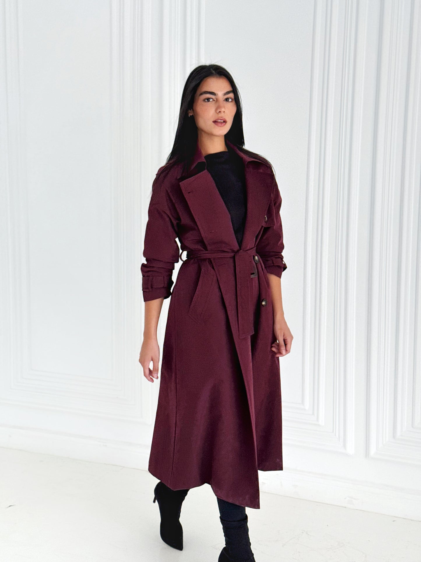 Statement Trench Coat In Burgundy