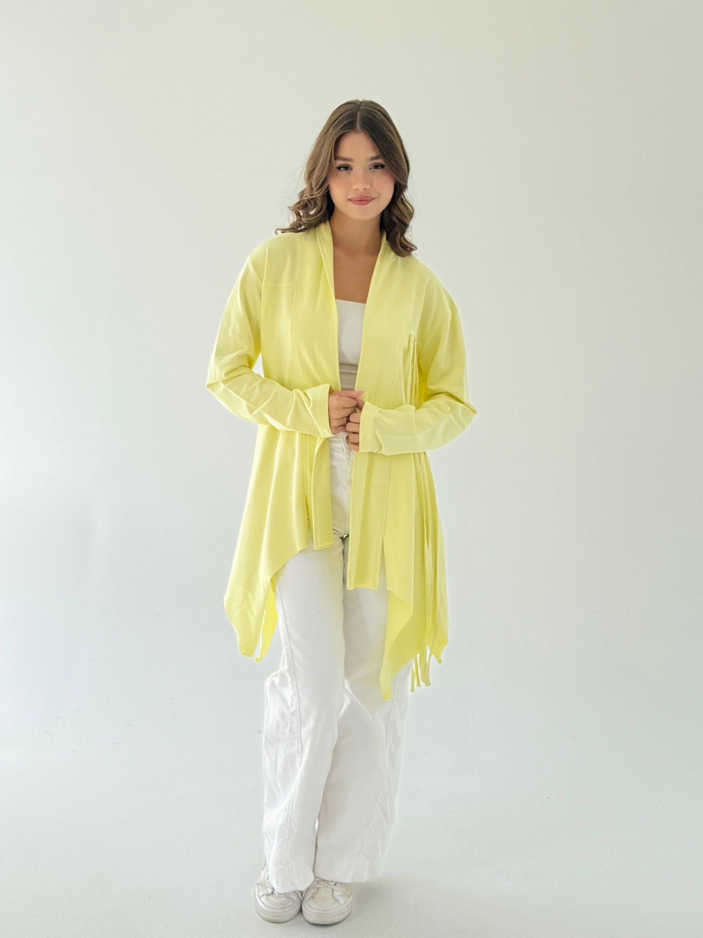 Ribbon cardigan in butter Yellow