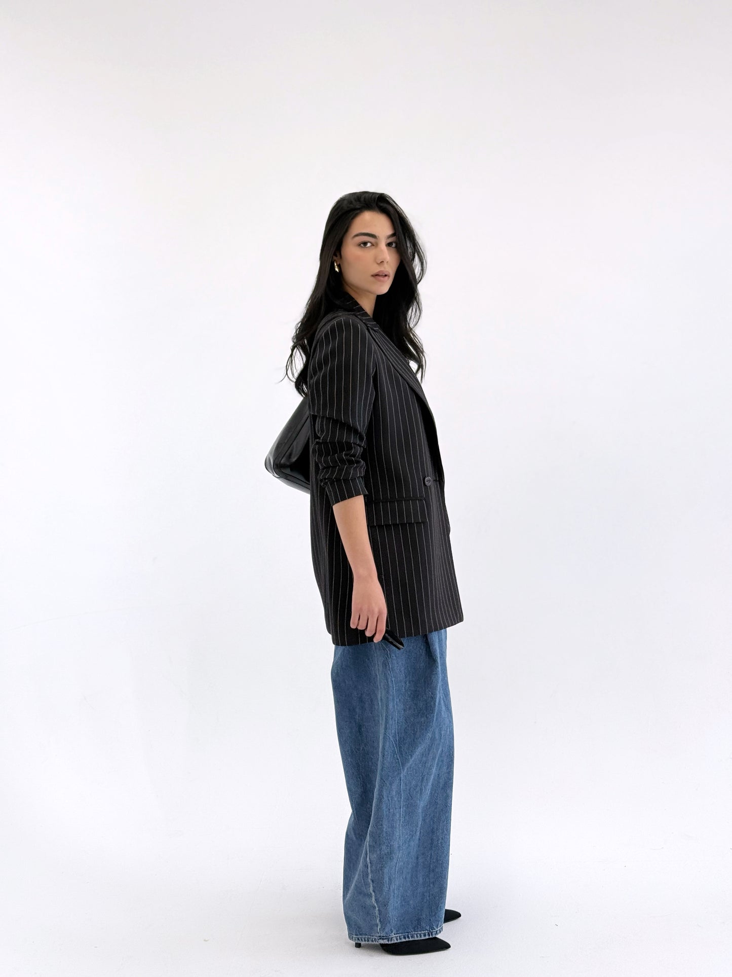 Striped Relaxed Fit blazer In Black