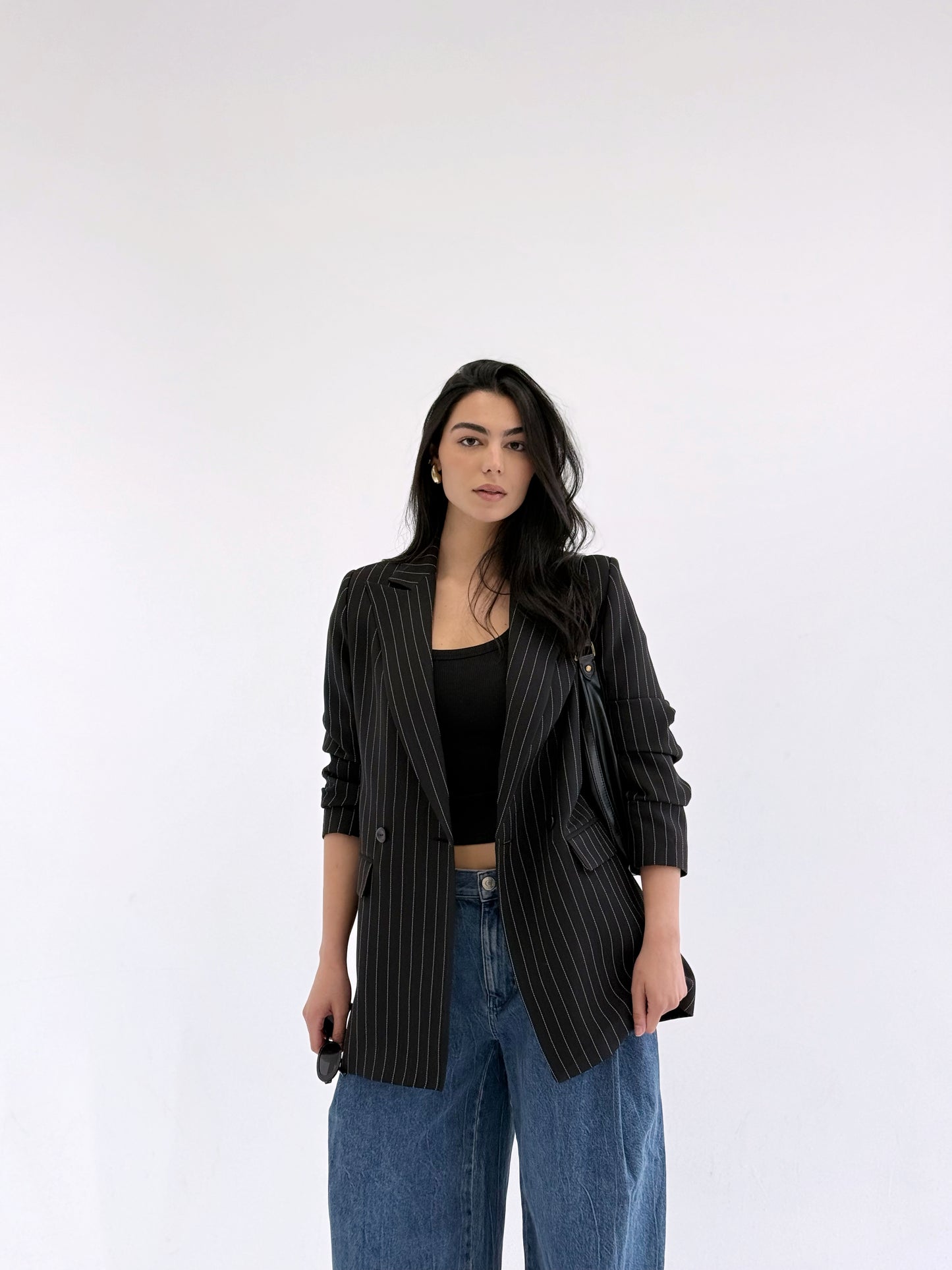 Striped Relaxed Fit blazer In Black