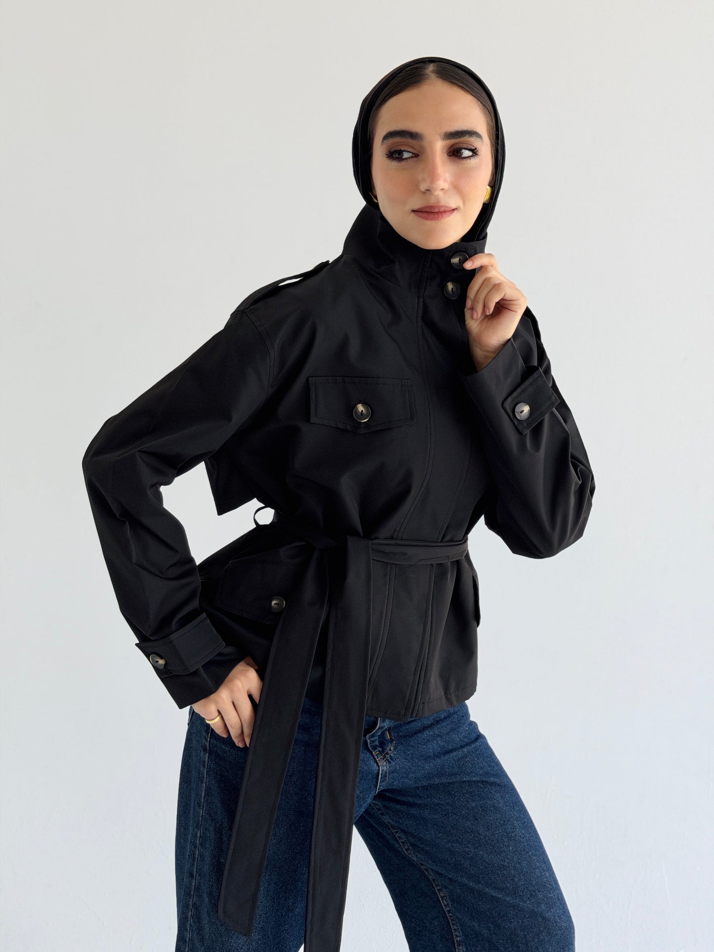 Stand Collar Jacket In Black