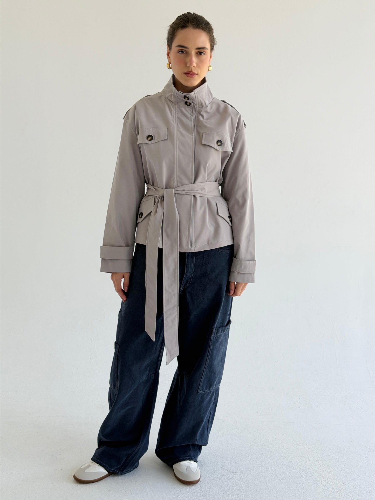 Stand Collar Jacket In Gray