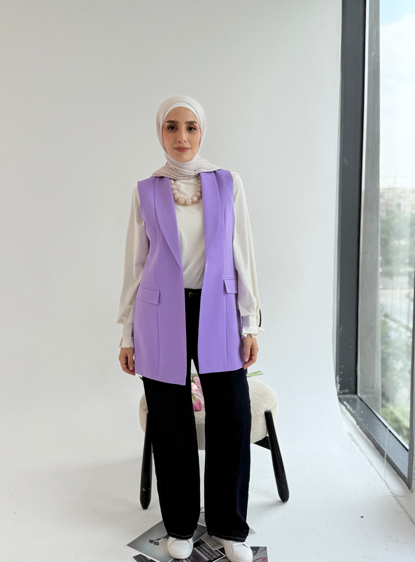 Shawl collar tailored vest In Lilac