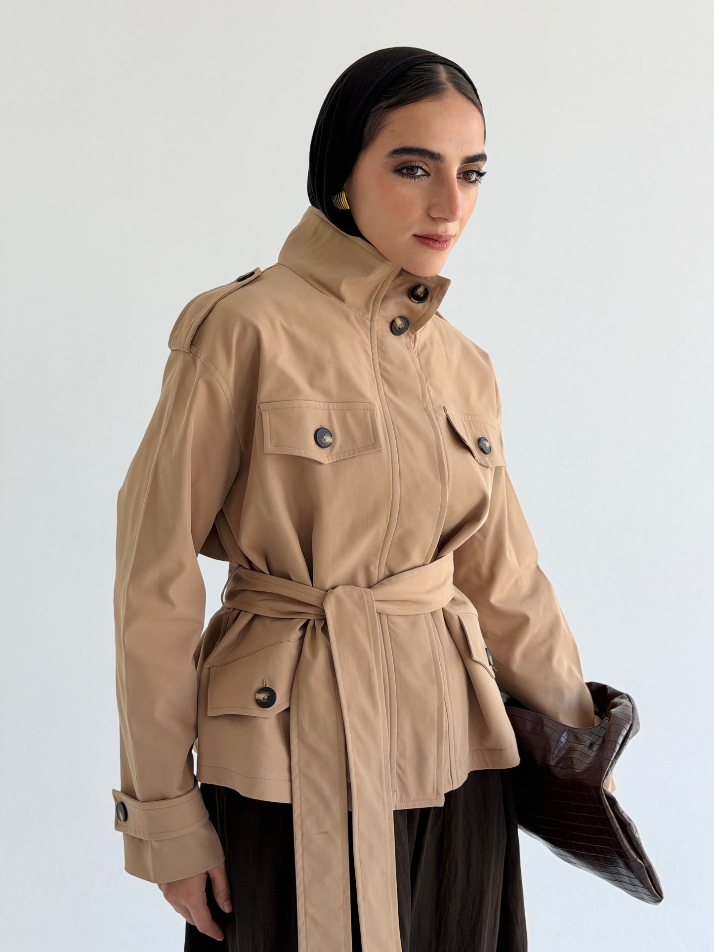 Stand Collar Jacket In Camel