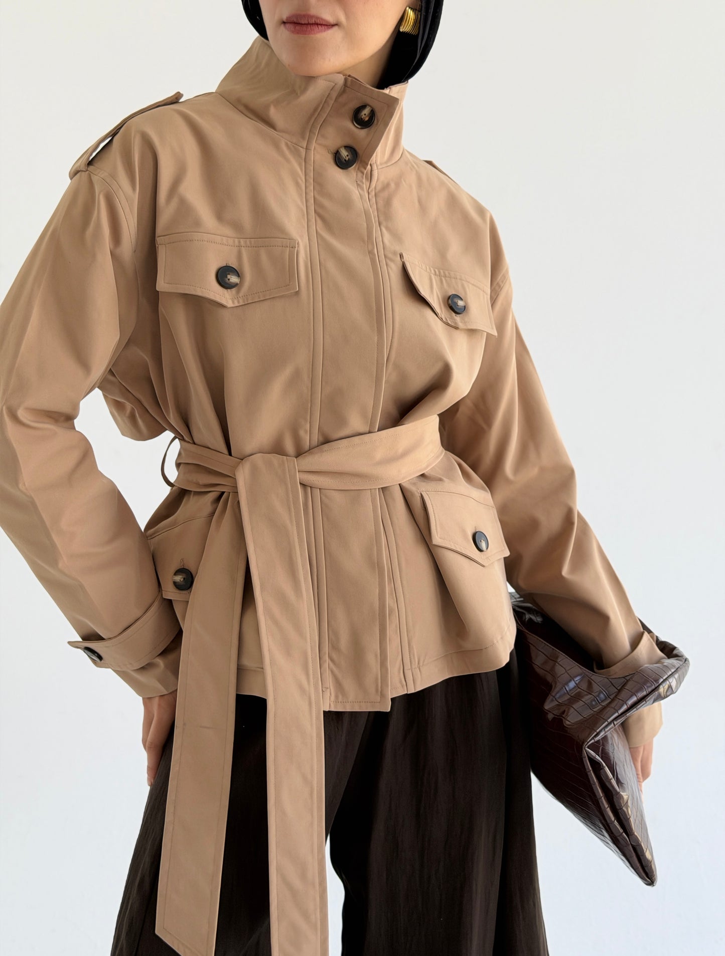 Stand Collar Jacket In Camel