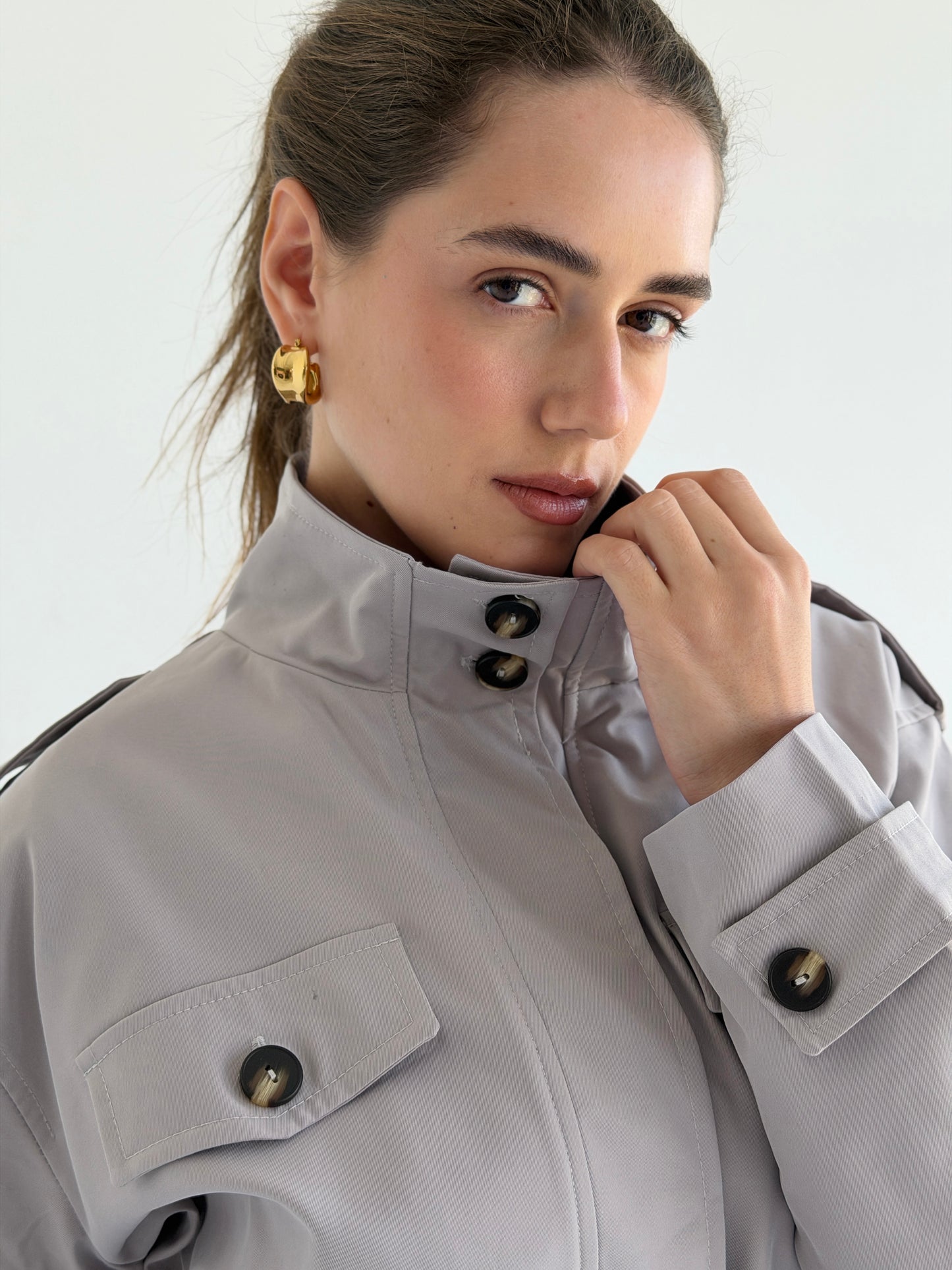 Stand Collar Jacket In Gray