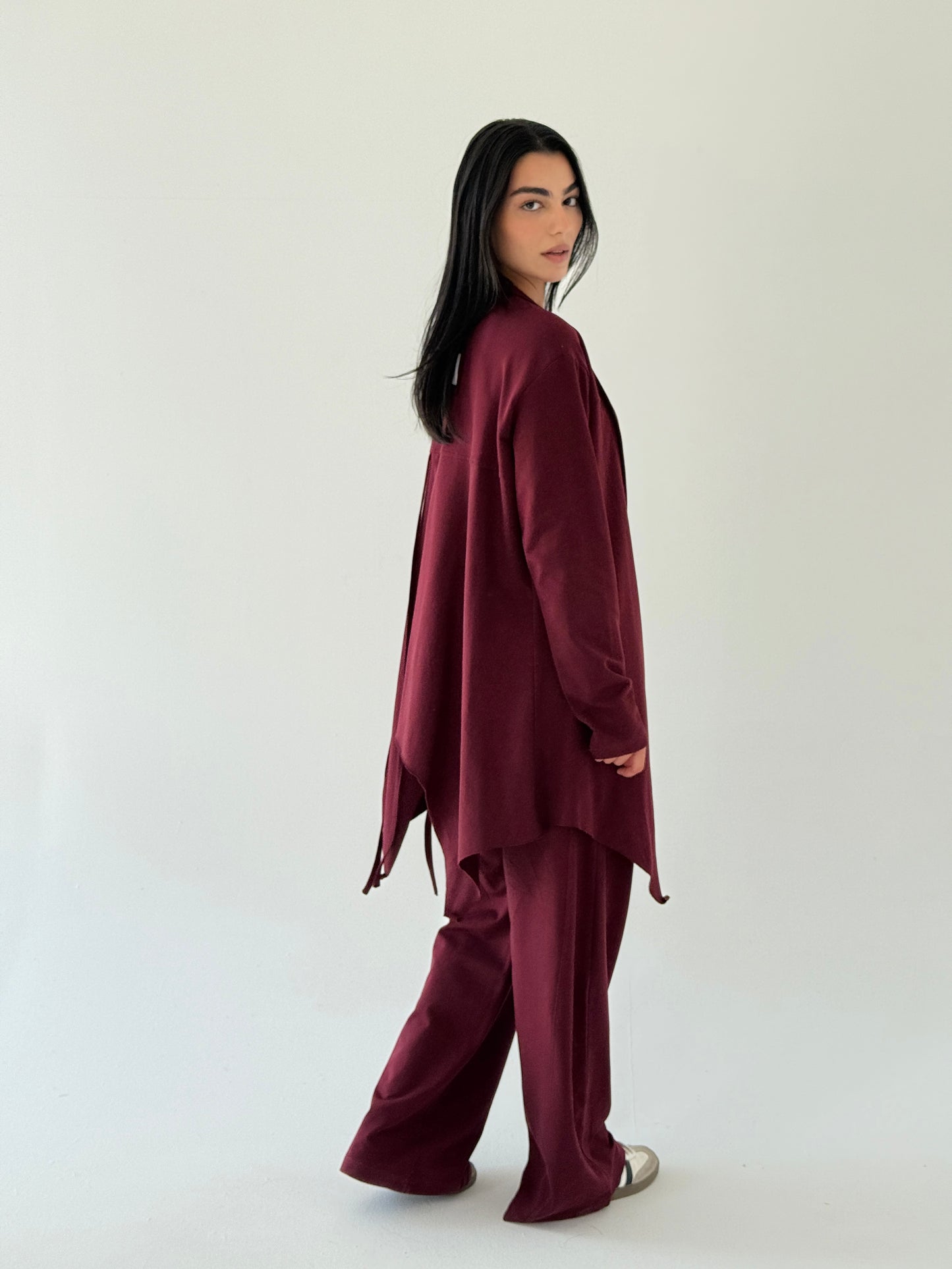 Ribbon cardigan in burgundy