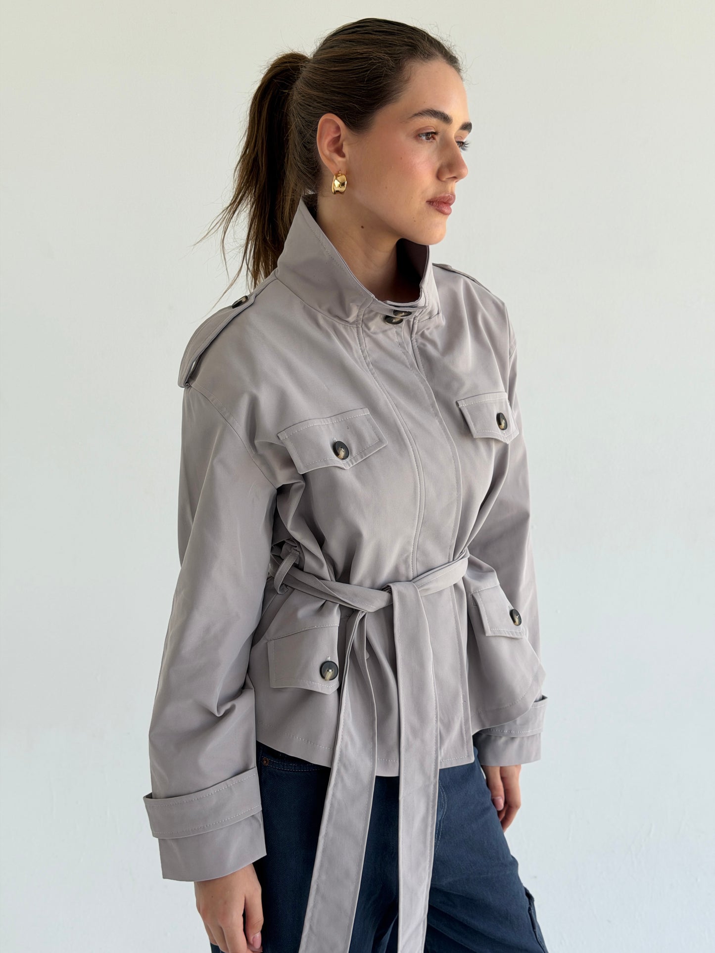Stand Collar Jacket In Gray