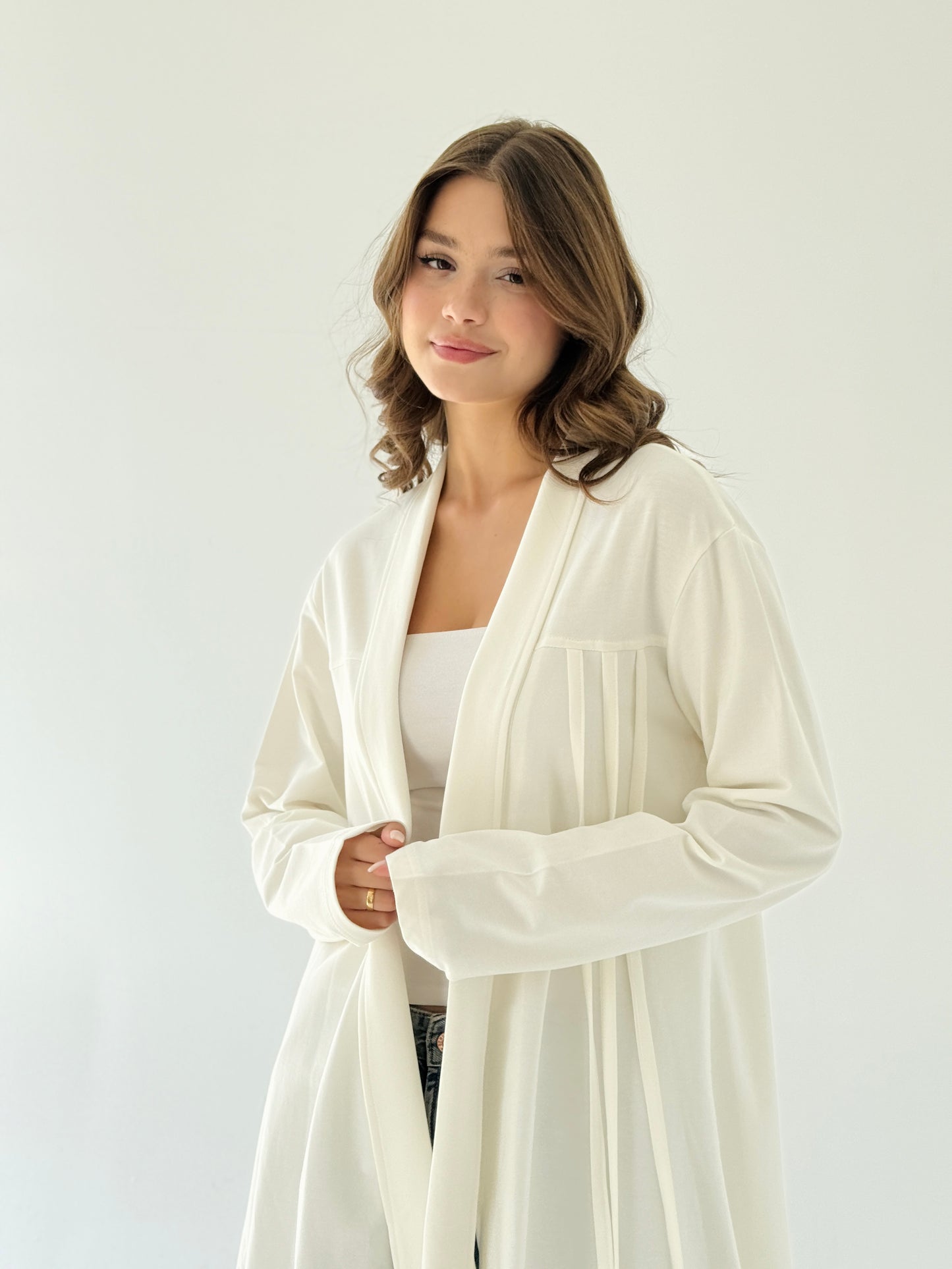 Ribbon cardigan in off white