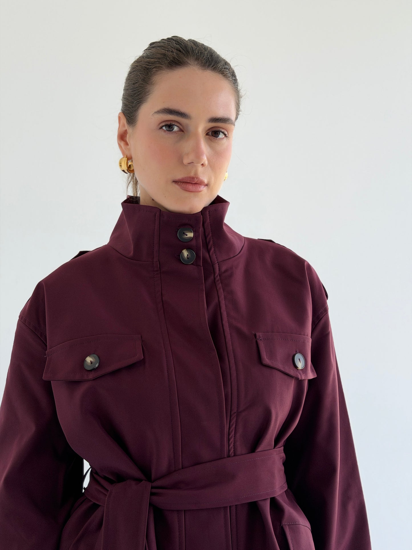 Stand Collar Jacket In burgundy