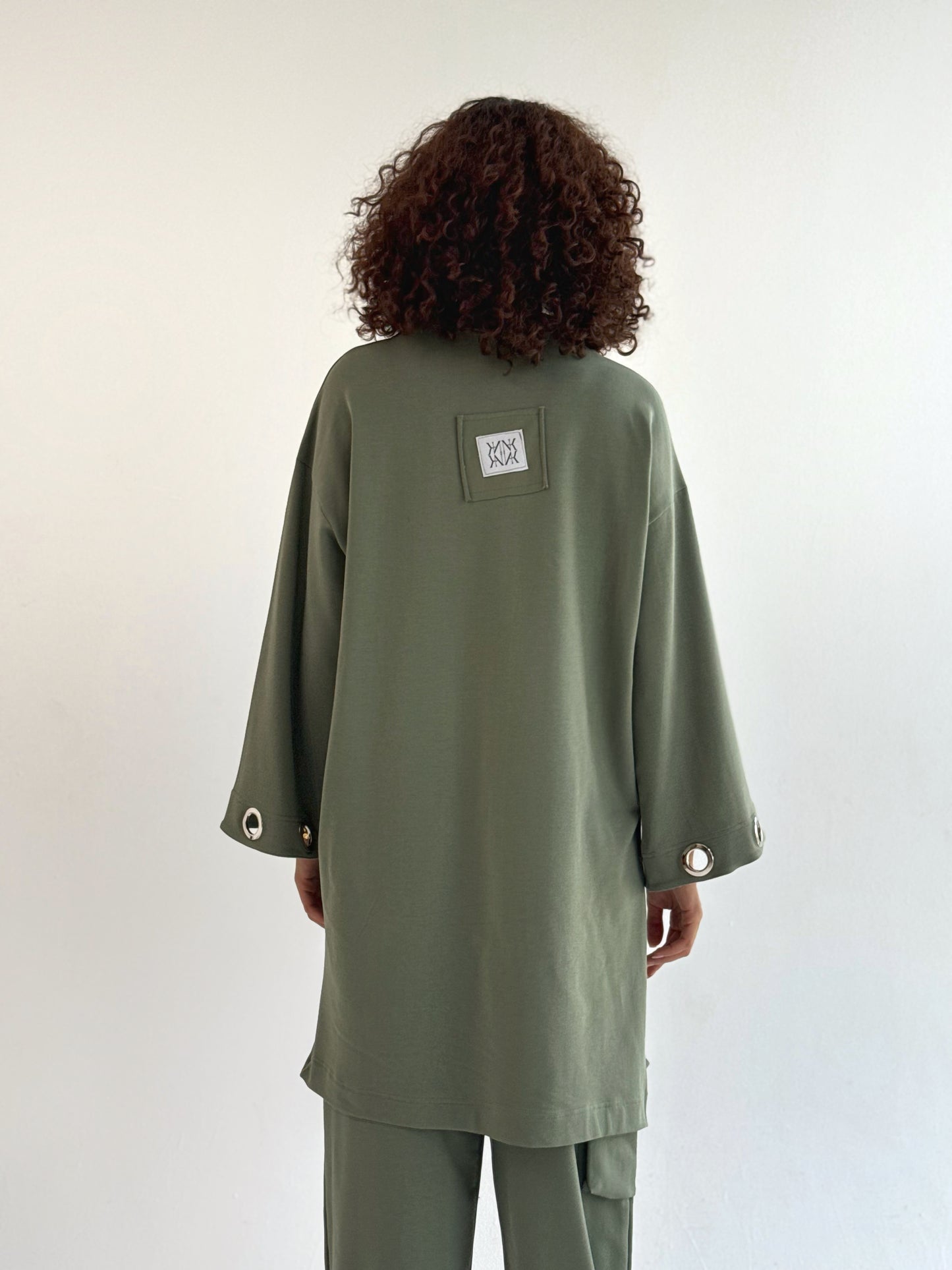 Eyelets Cotton Set In Olive