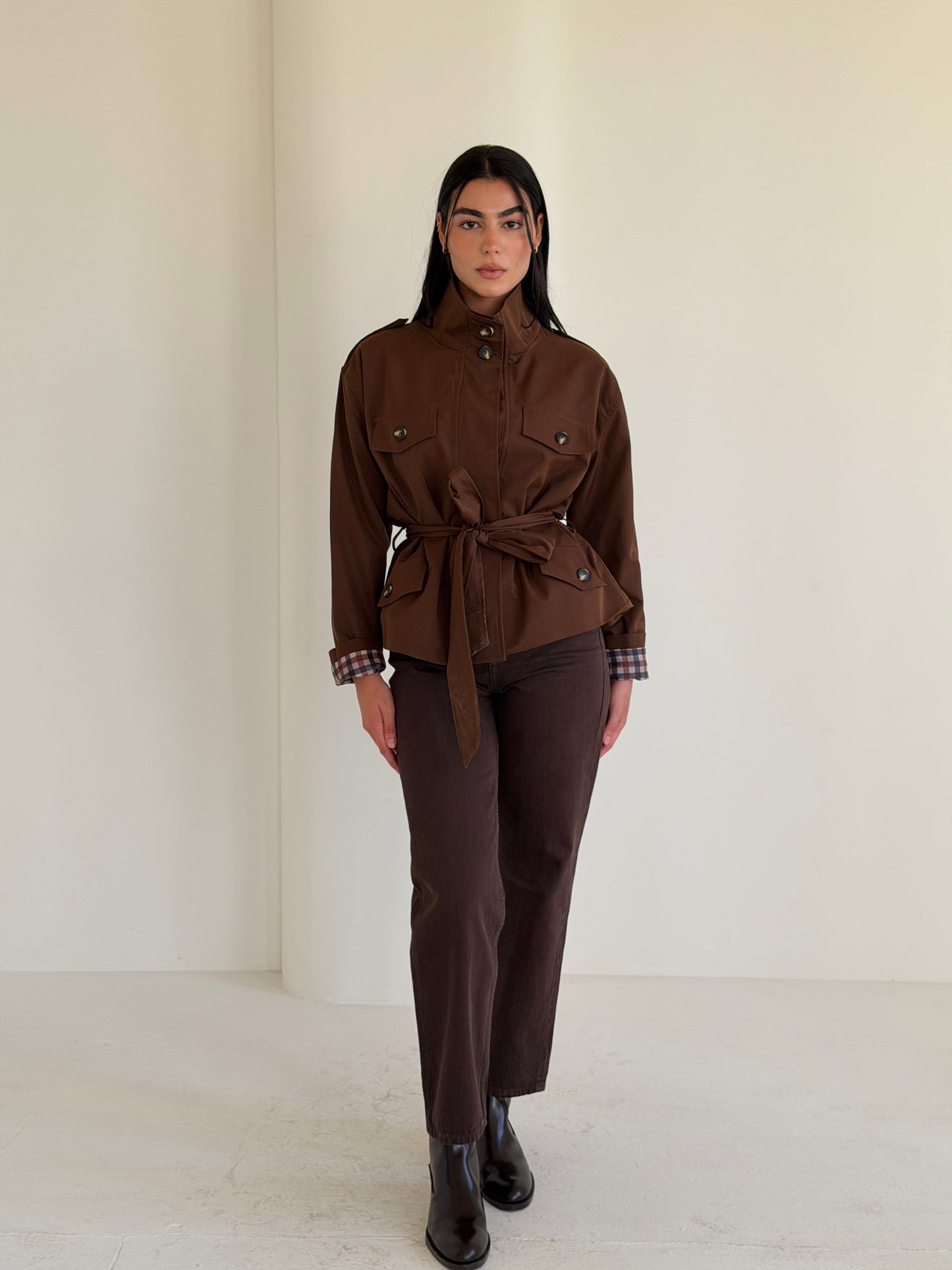 Stand Collar Jacket In Brown