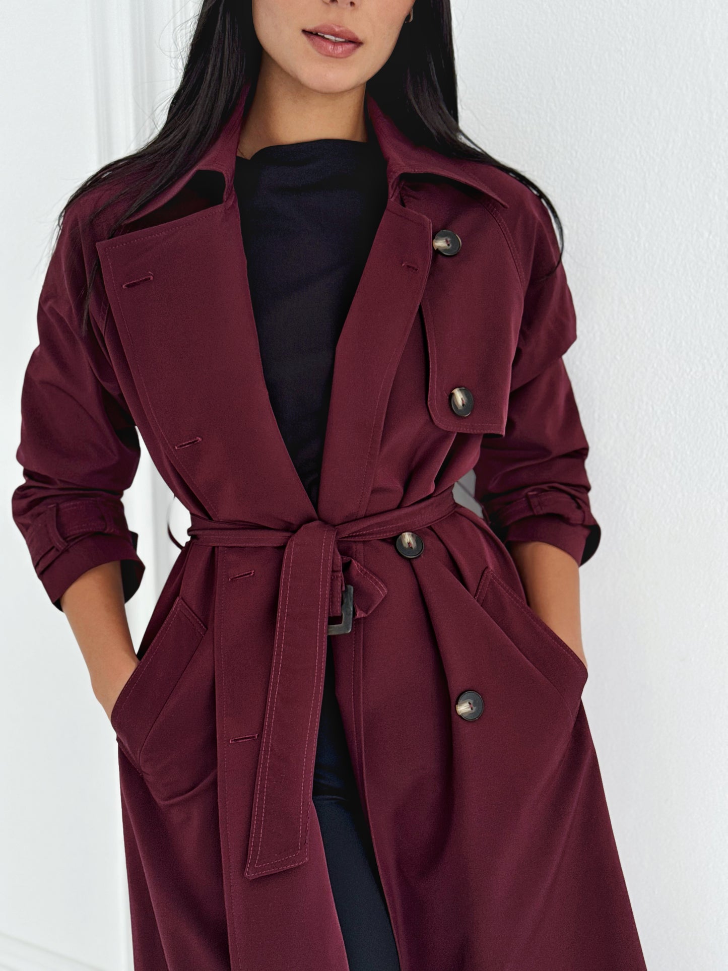 Statement Trench Coat In Burgundy