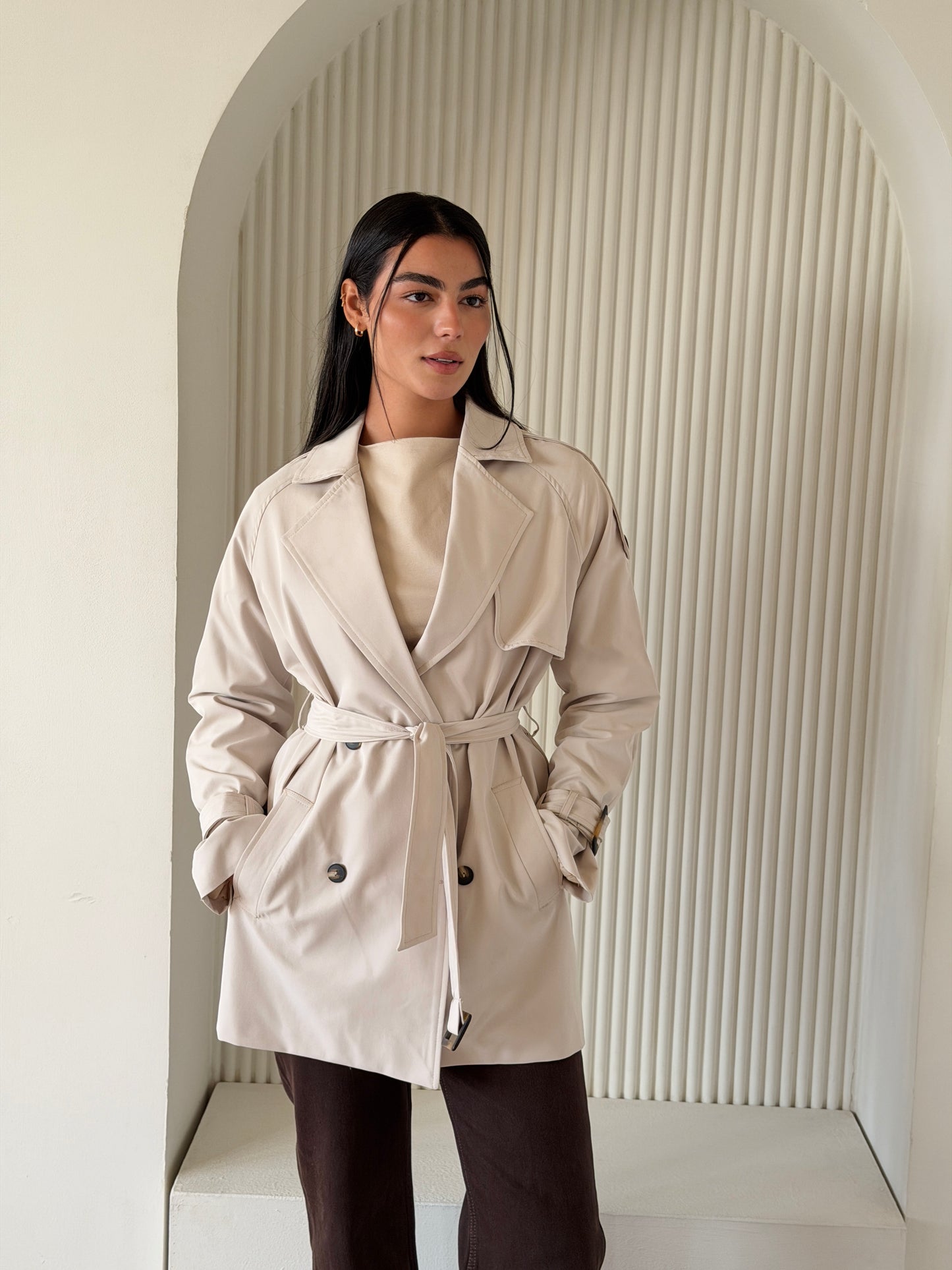 Mini Trench Coat In Beige
