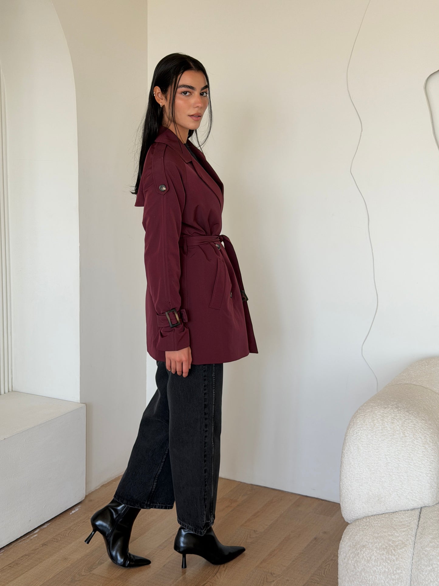 Mini Trench Coat In Burgundy