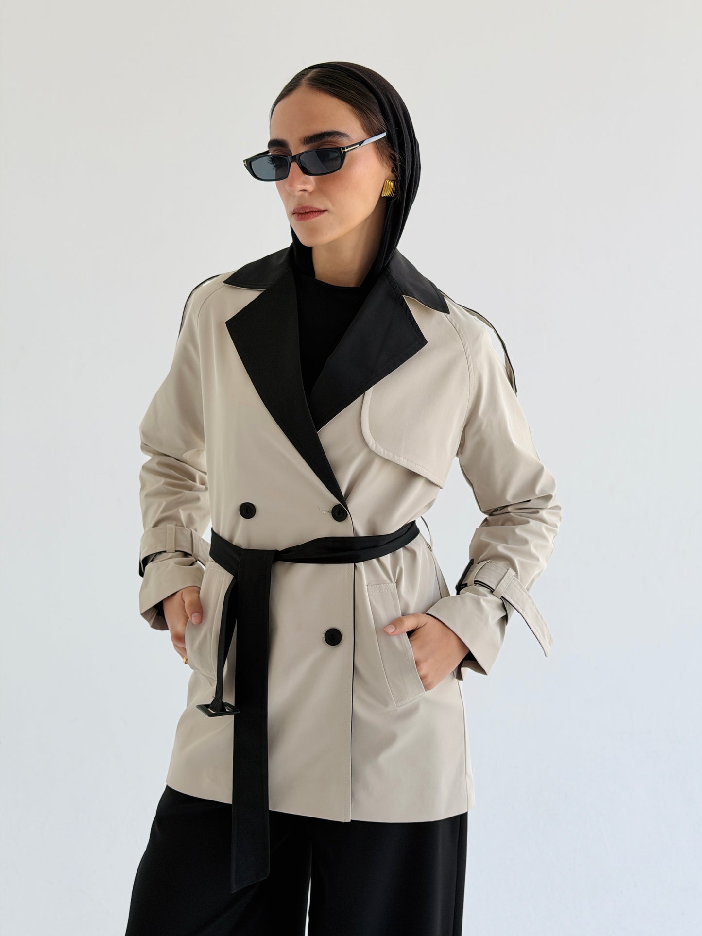 Black & white Trench coat