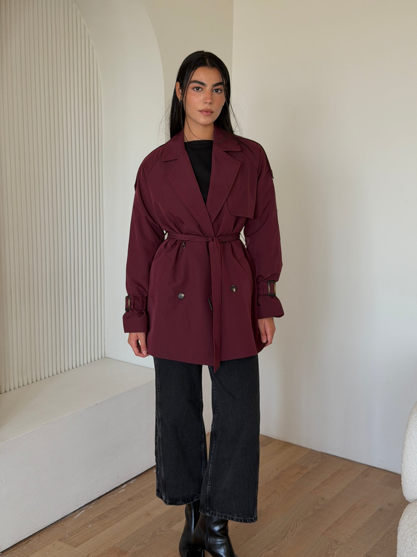 Mini Trench Coat In Burgundy