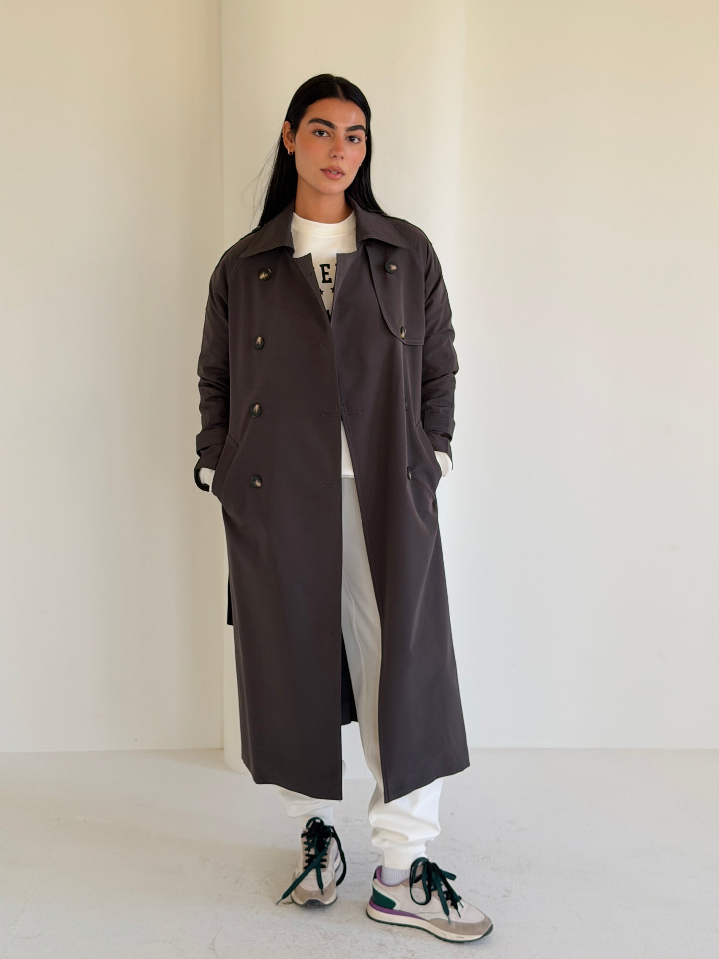 Statement Trench Coat In Dark Gray