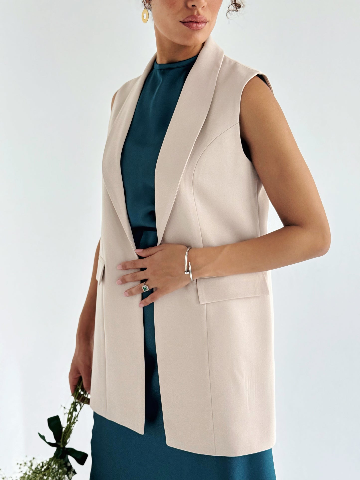 Shawl collar tailored vest In beige