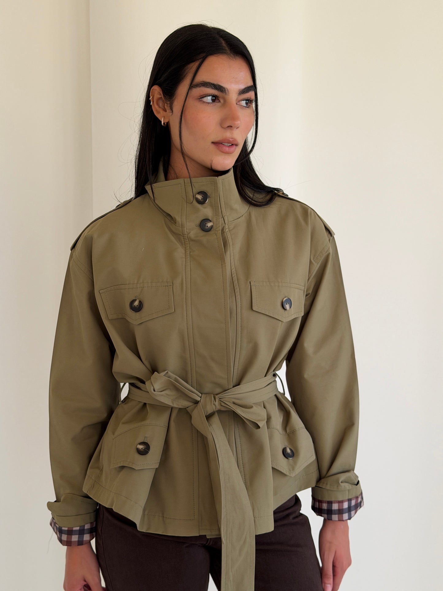 Stand Collar Jacket In Olive