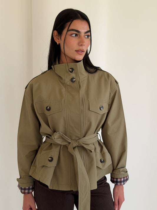 Stand Collar Jacket In Olive