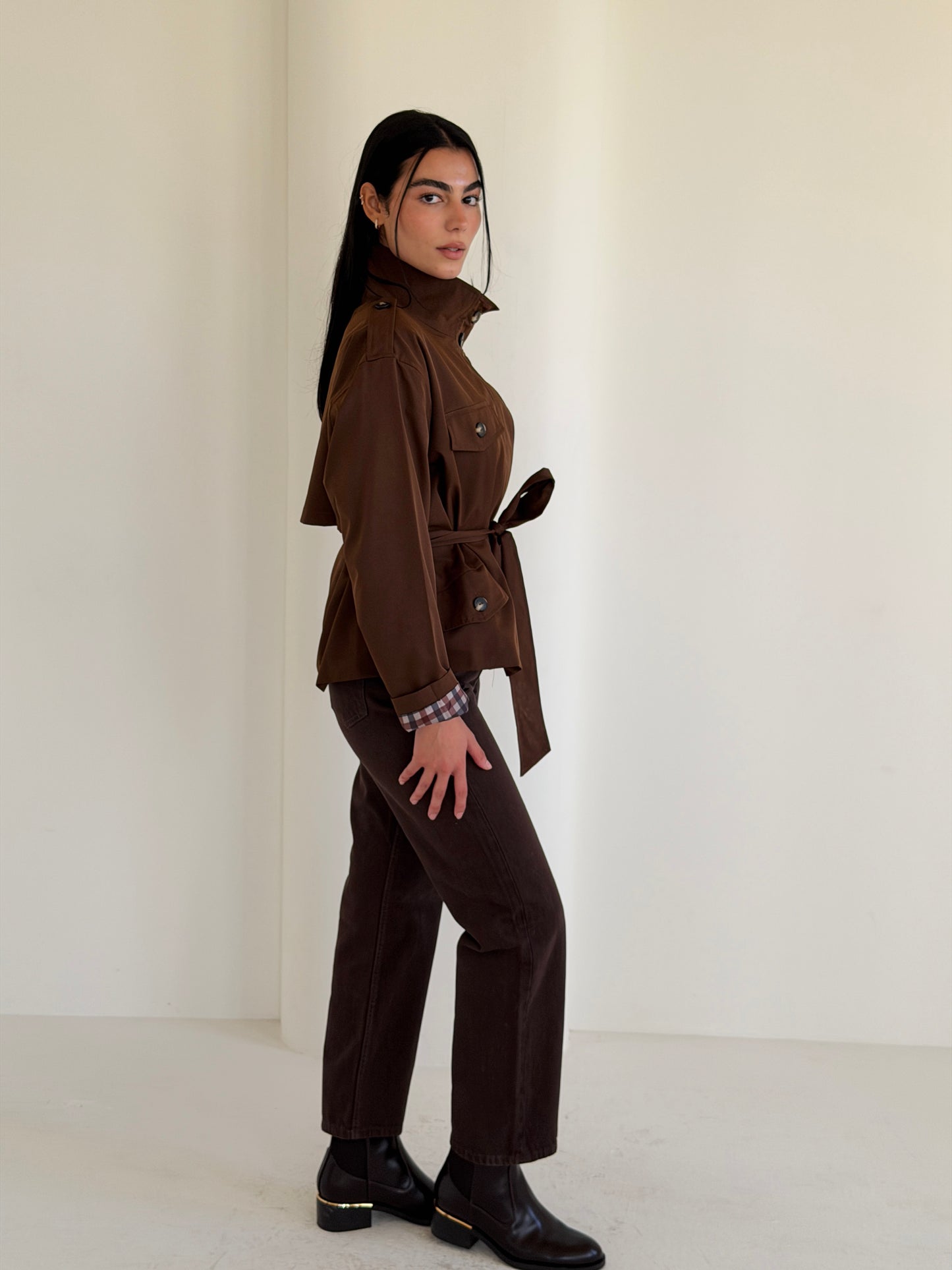 Stand Collar Jacket In Brown