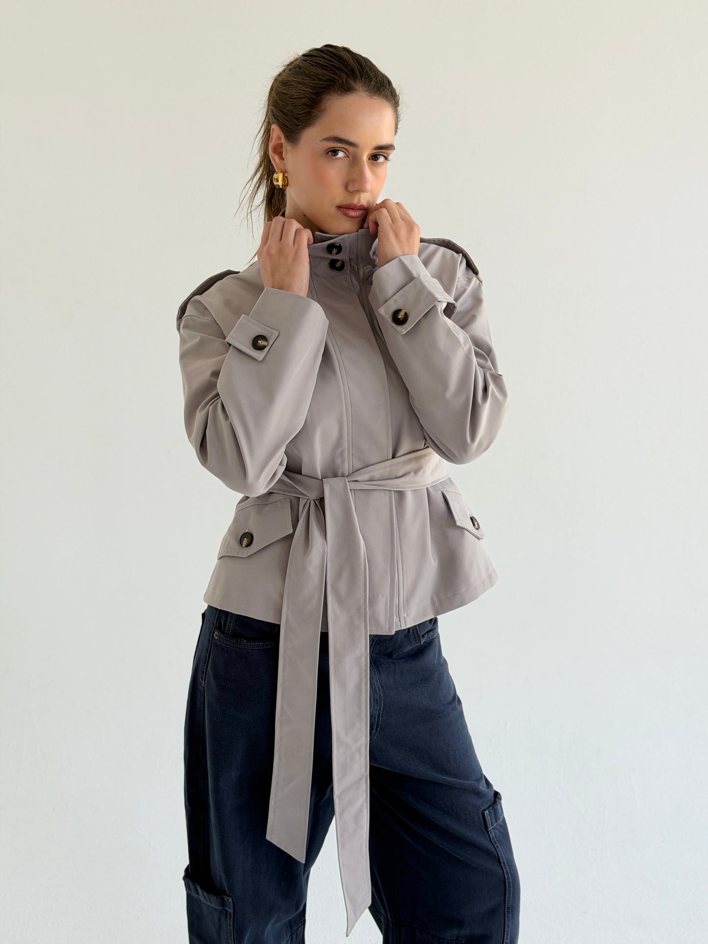Stand Collar Jacket In Gray