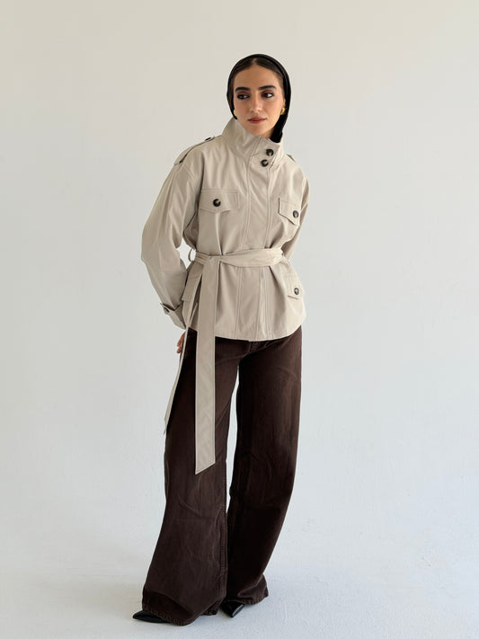 Stand Collar Jacket In Beige