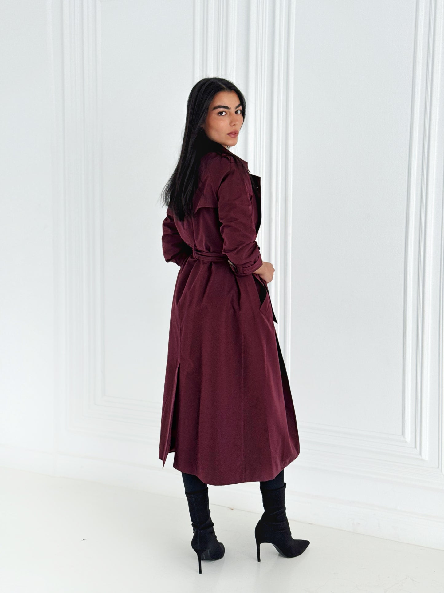 Statement Trench Coat In Burgundy