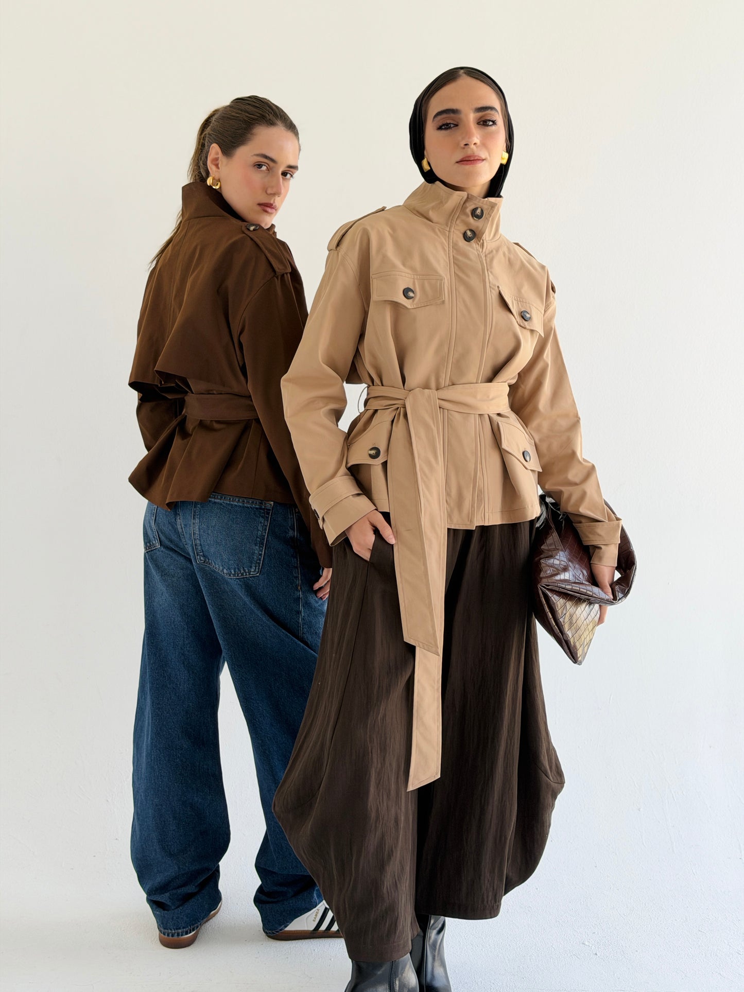 Stand Collar Jacket In Brown