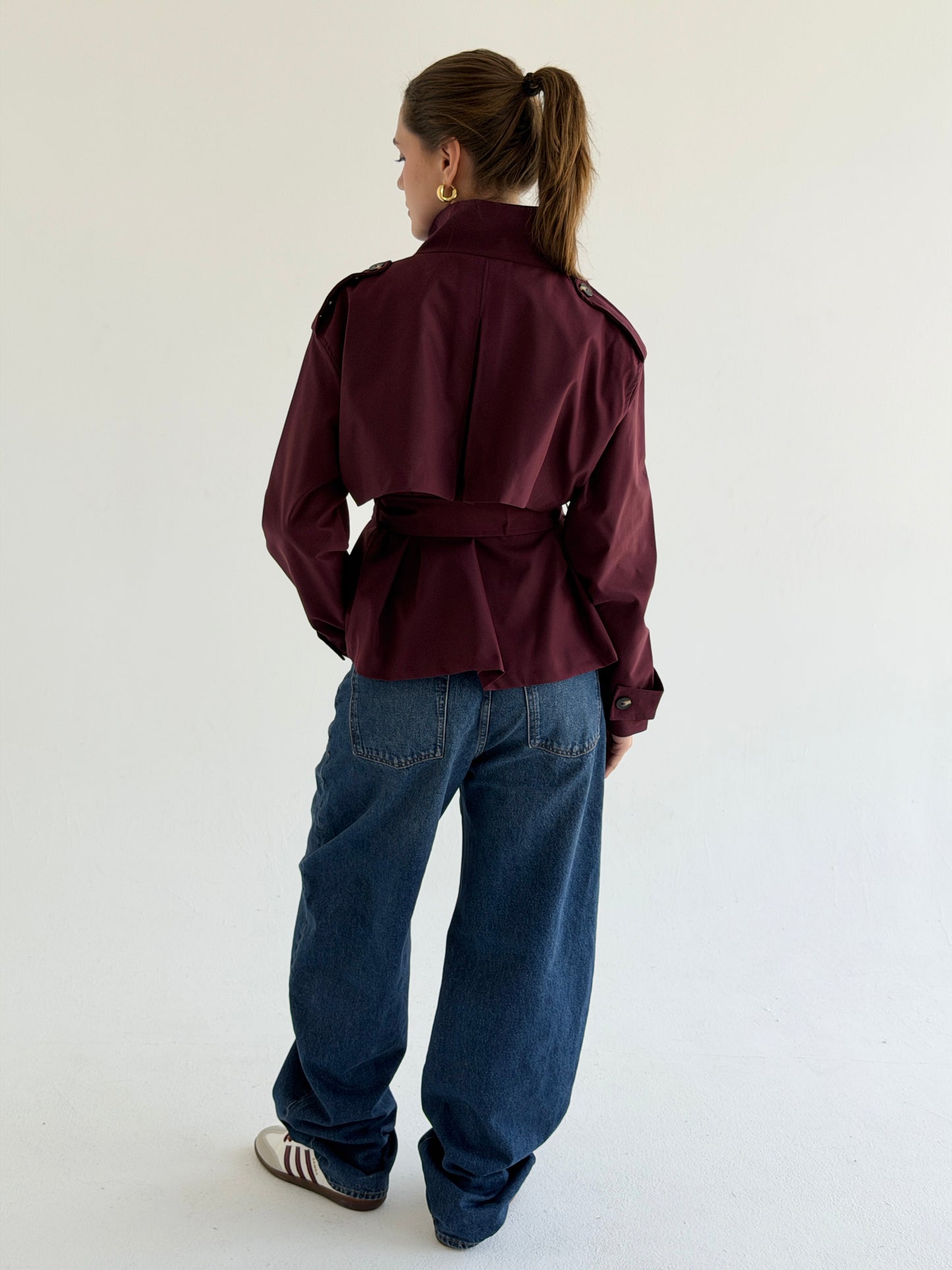 Stand Collar Jacket In burgundy