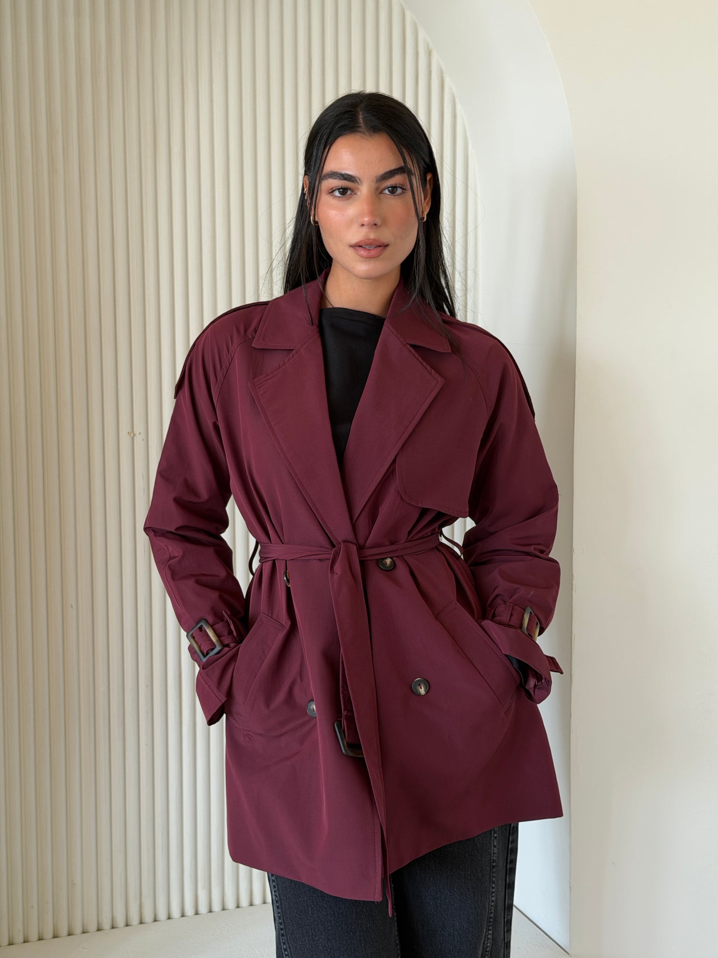 Mini Trench Coat In Burgundy