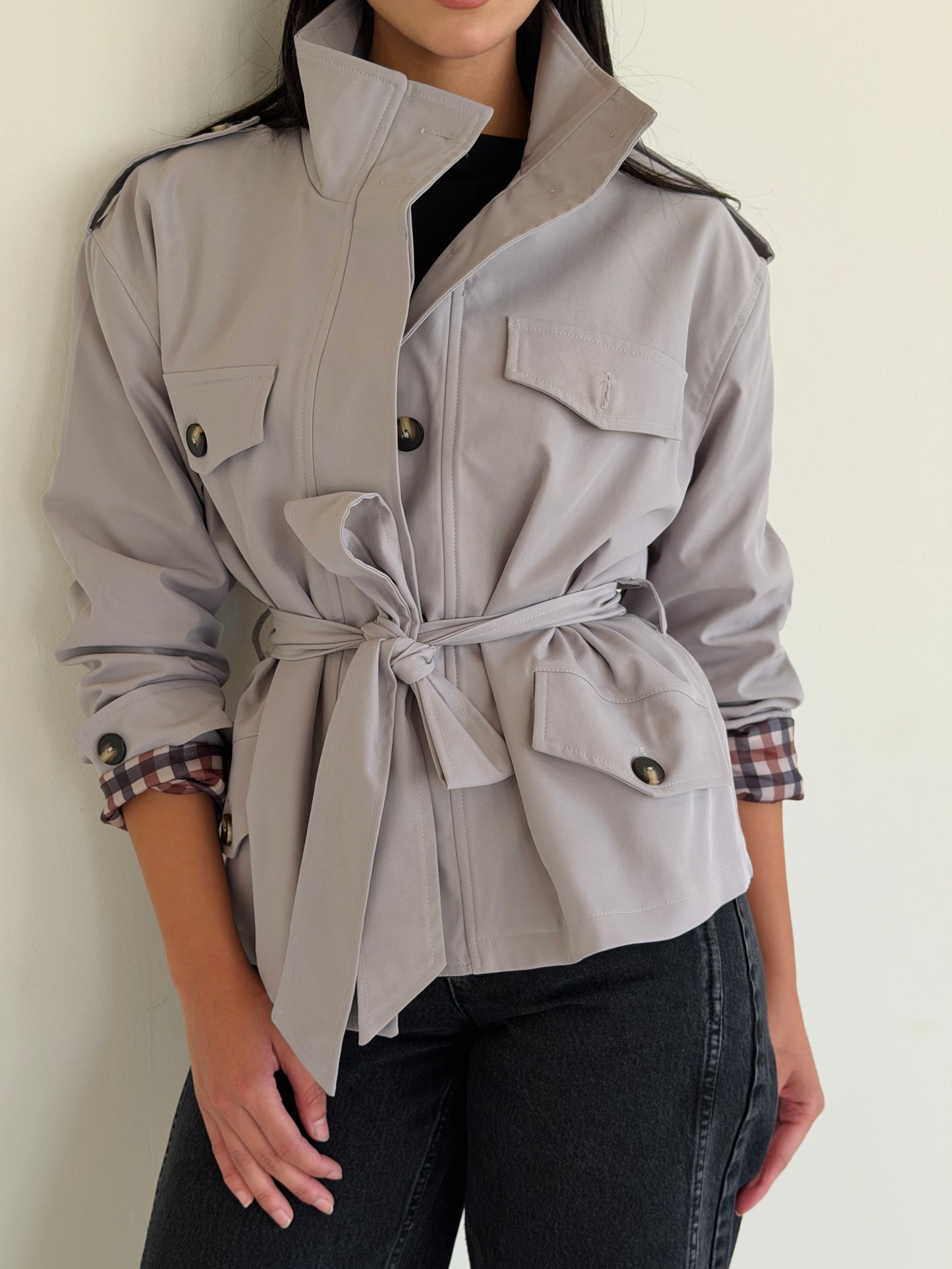Stand Collar Jacket In Gray