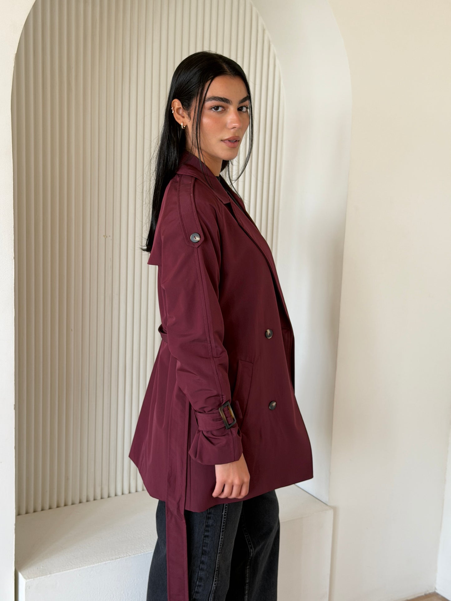 Mini Trench Coat In Burgundy