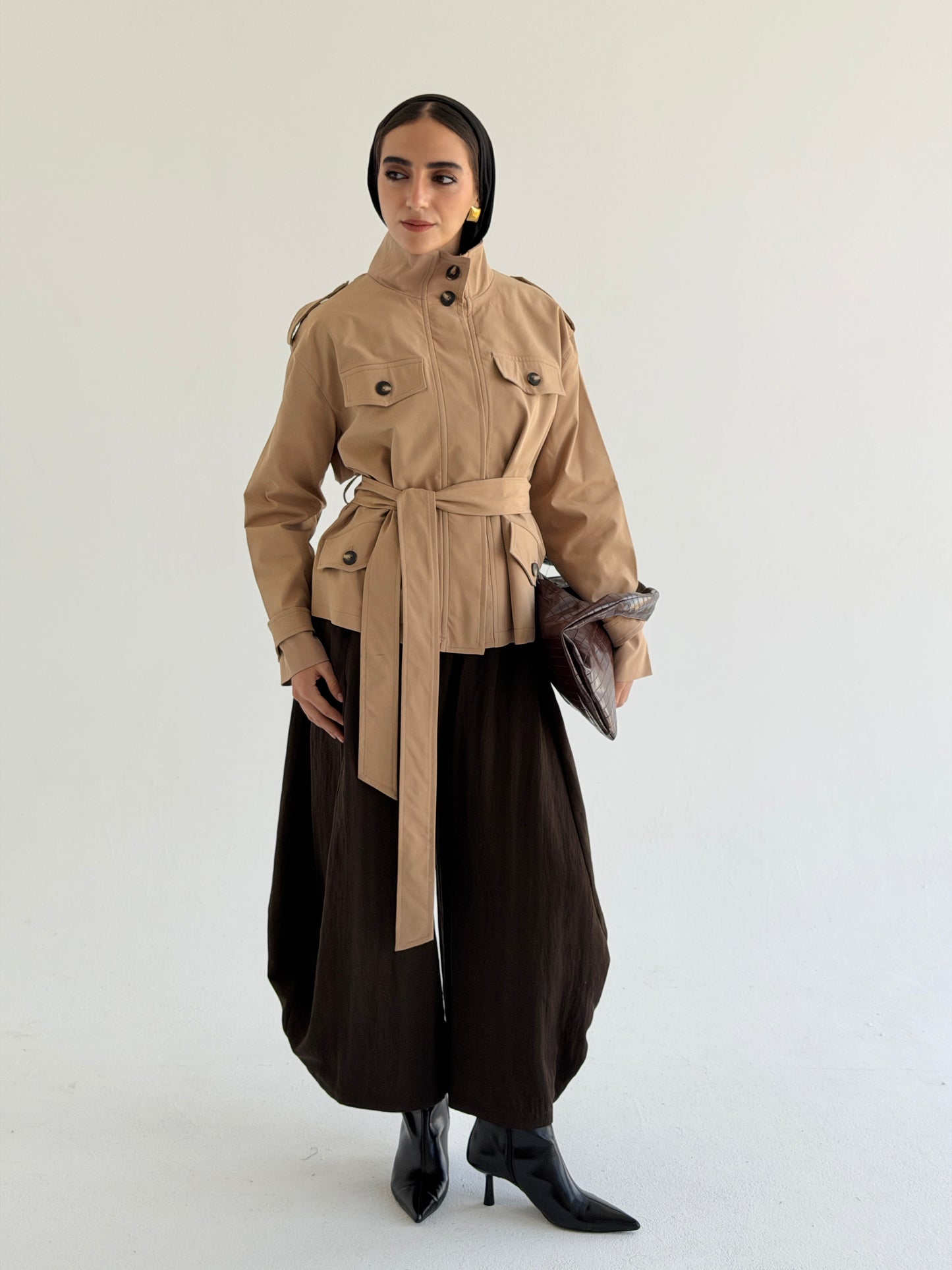 Stand Collar Jacket In Camel