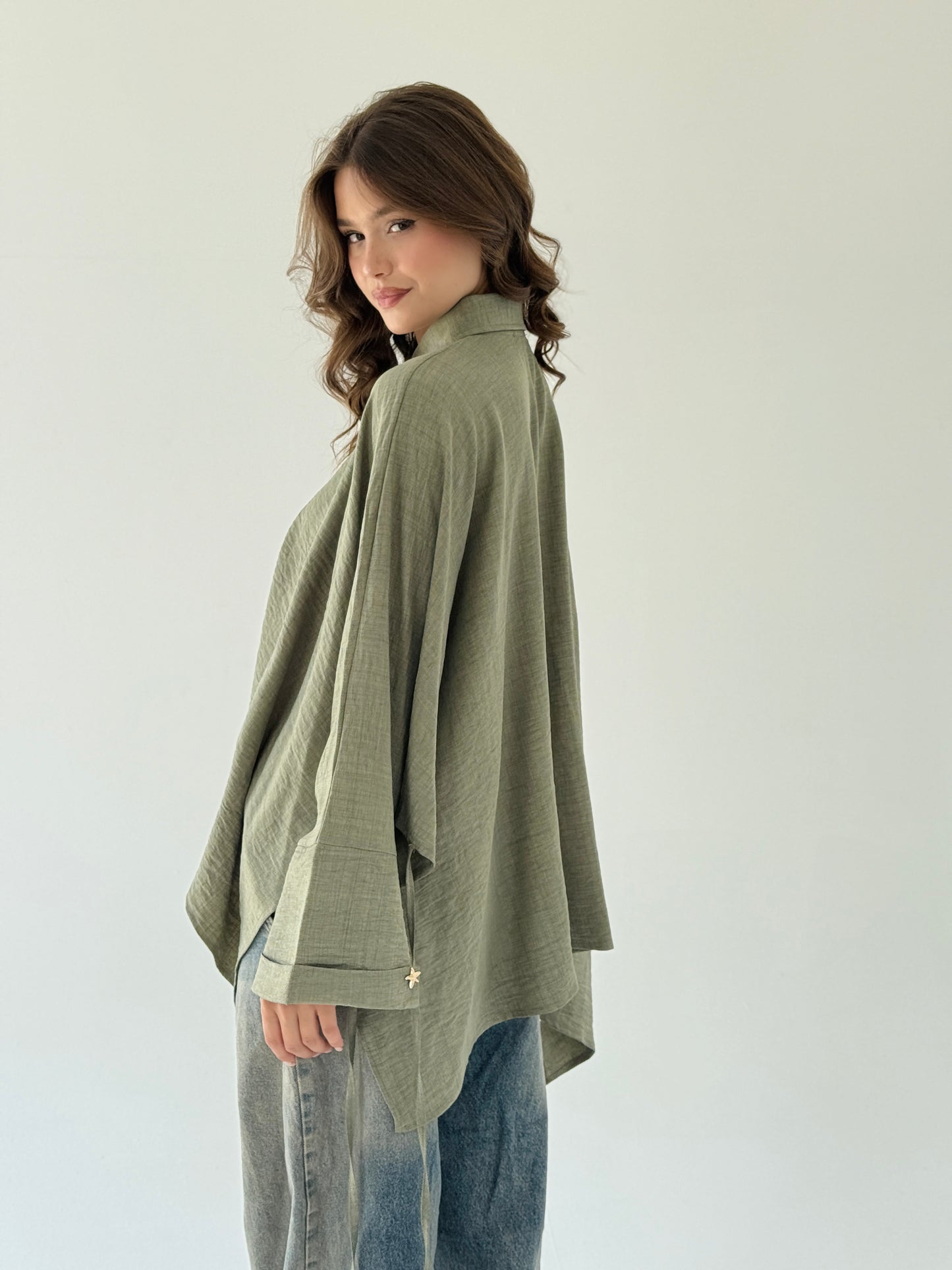 The oversized shirt in olive