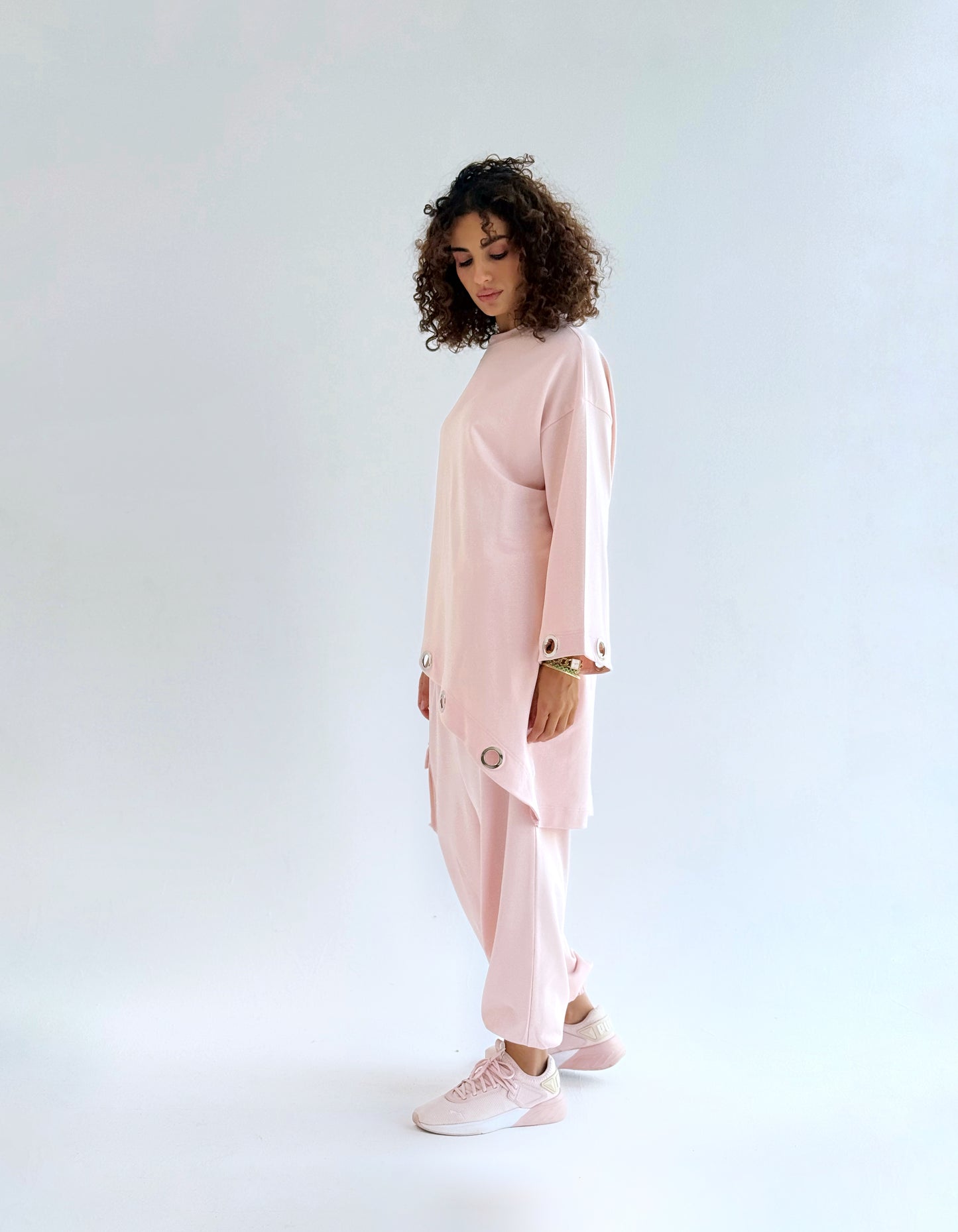 Eyelets Cotton Set In Pink
